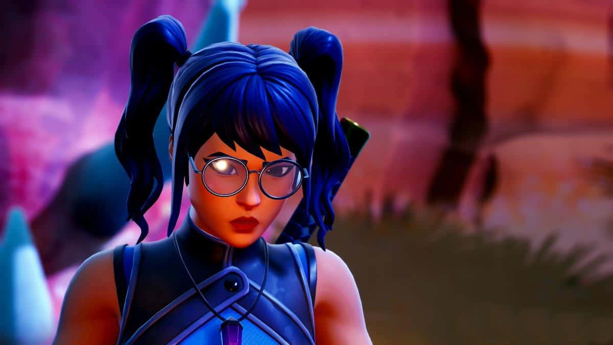 Crystal Skin Fortnite, blue pigtails, glasses, SD Desktop Wallpaper