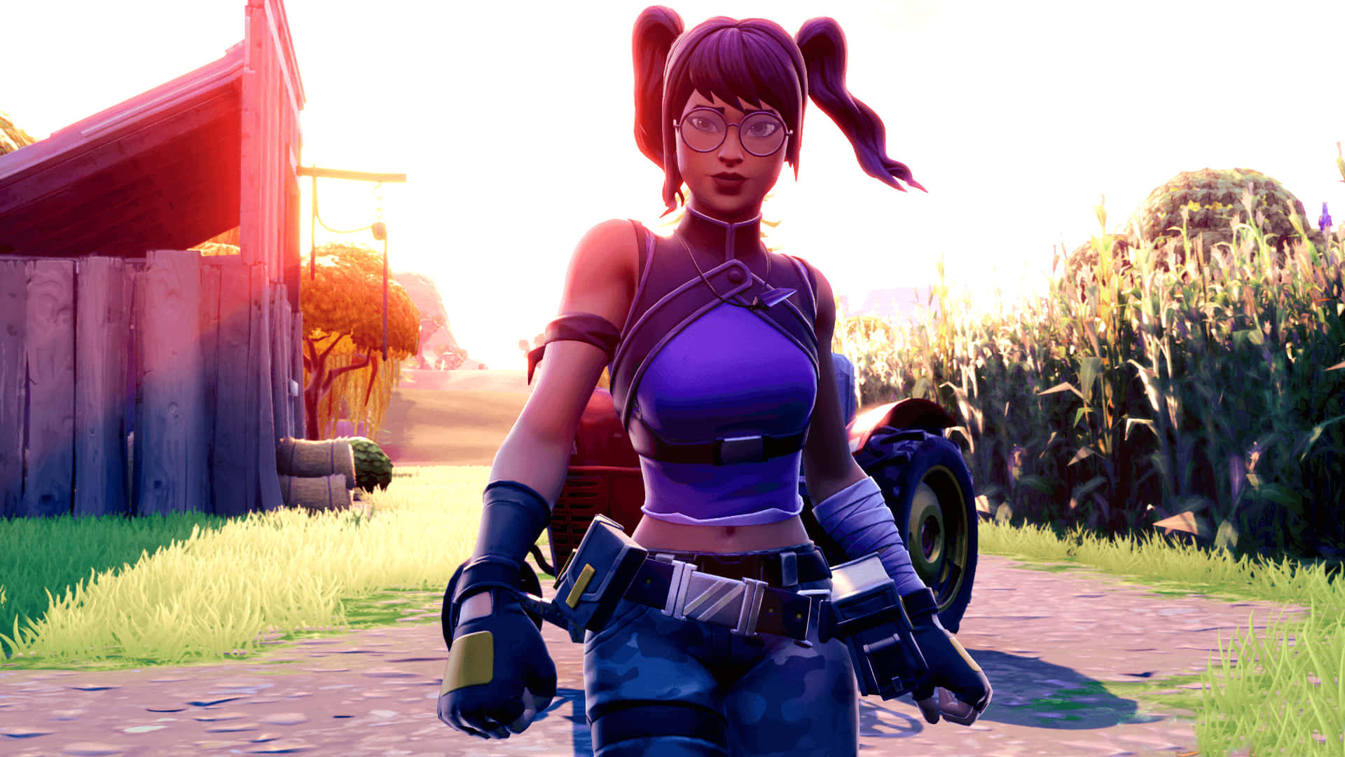Fortnite, Crystal Skin Fortnite, purple pigtails, Full HD Desktop Wallpaper