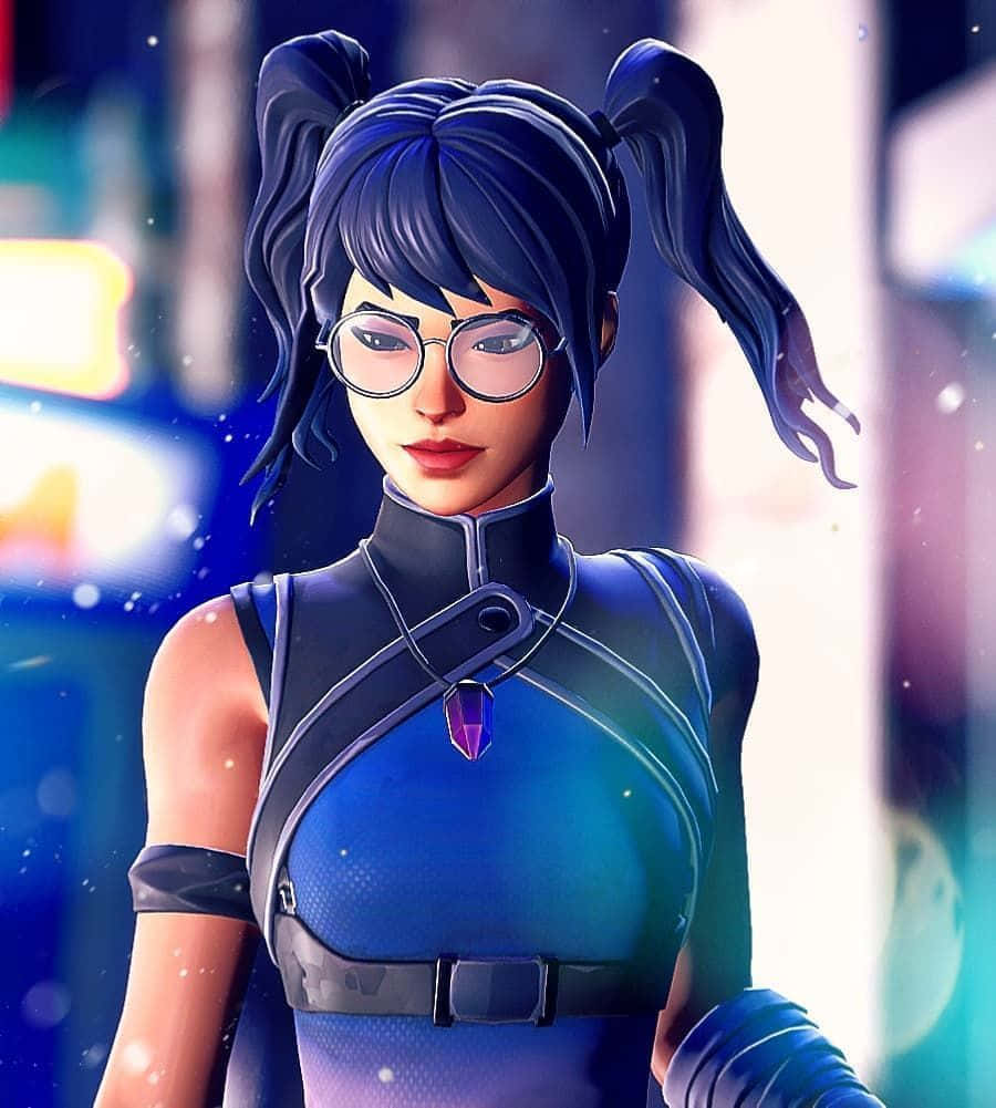 Crystal Skin Fortnite, blue pigtails, glasses, SD Phone Wallpaper