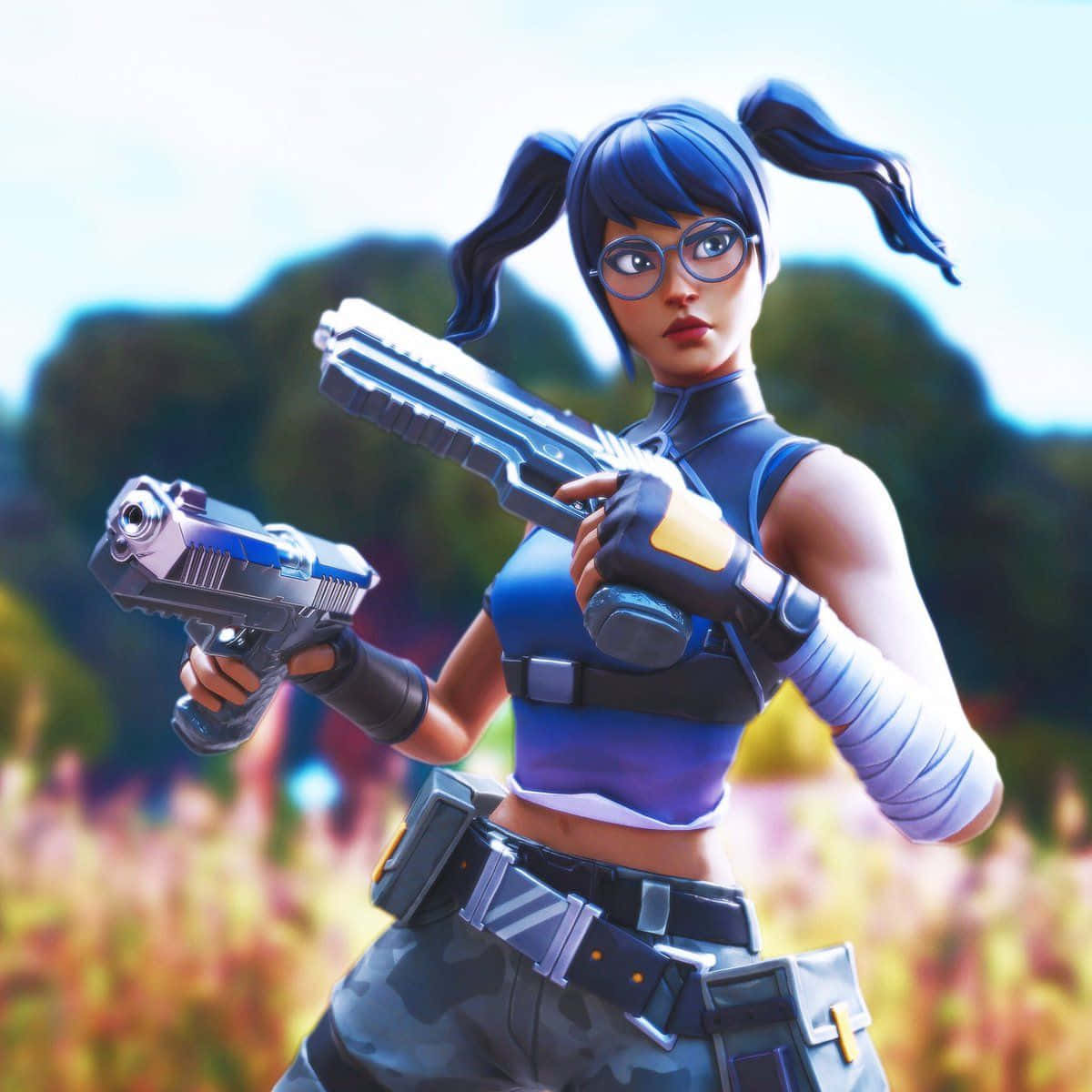 Crystal Skin Fortnite, blue pigtails, glasses, SD Desktop Wallpaper