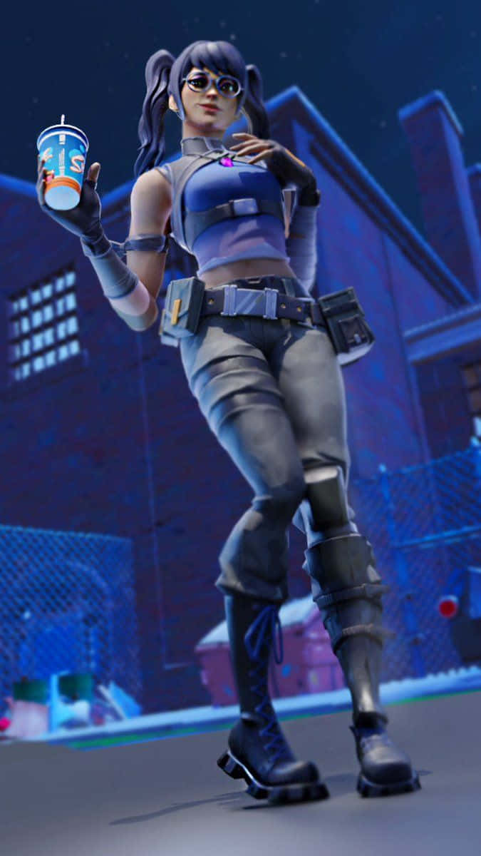 Crystal Skin Fortnite, tactical gear, neon-lit urban backdrop, SD Phone Wallpaper