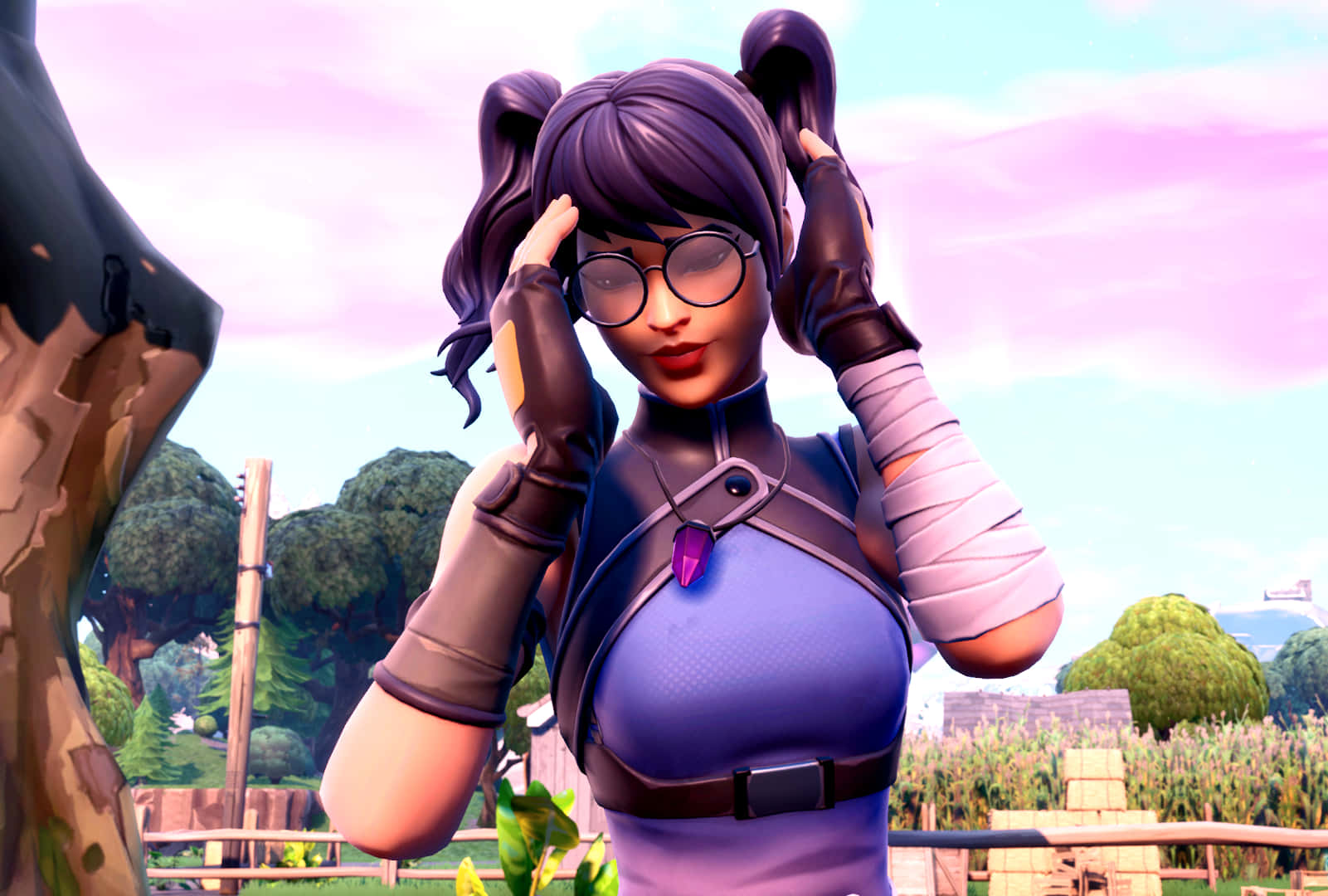 Fortnite, Crystal Skin, purple pigtails, HD Desktop Wallpaper