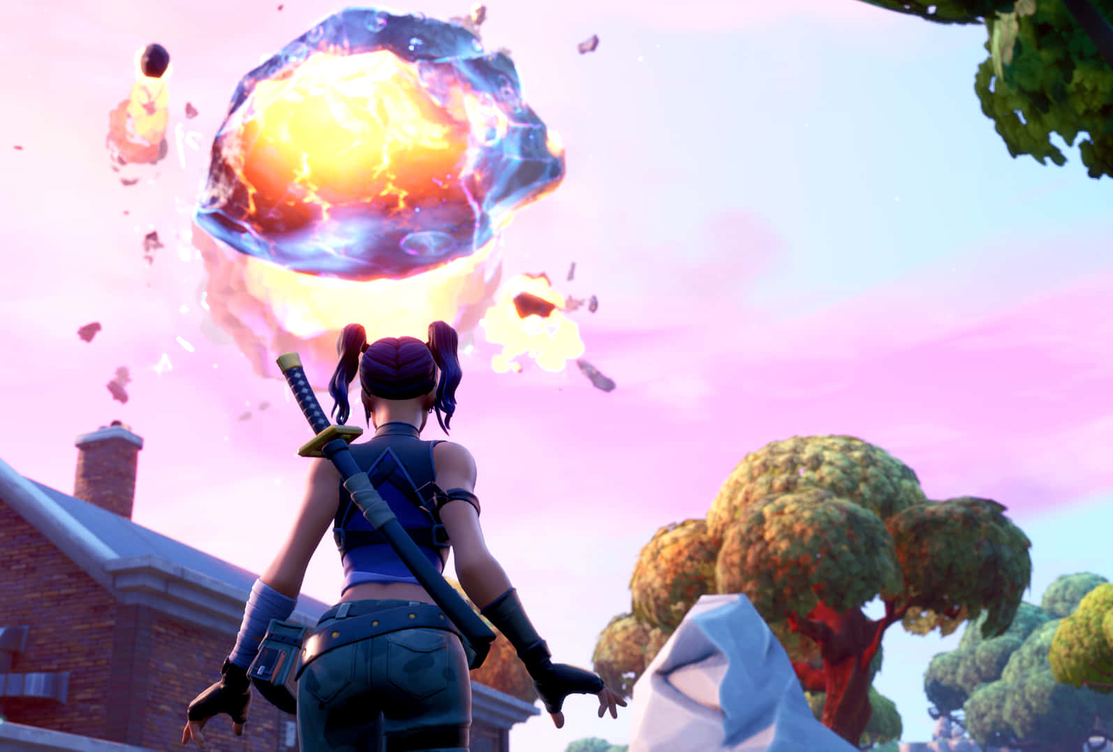 Fortnite, crystal skin, purple pigtails, HD Desktop Wallpaper