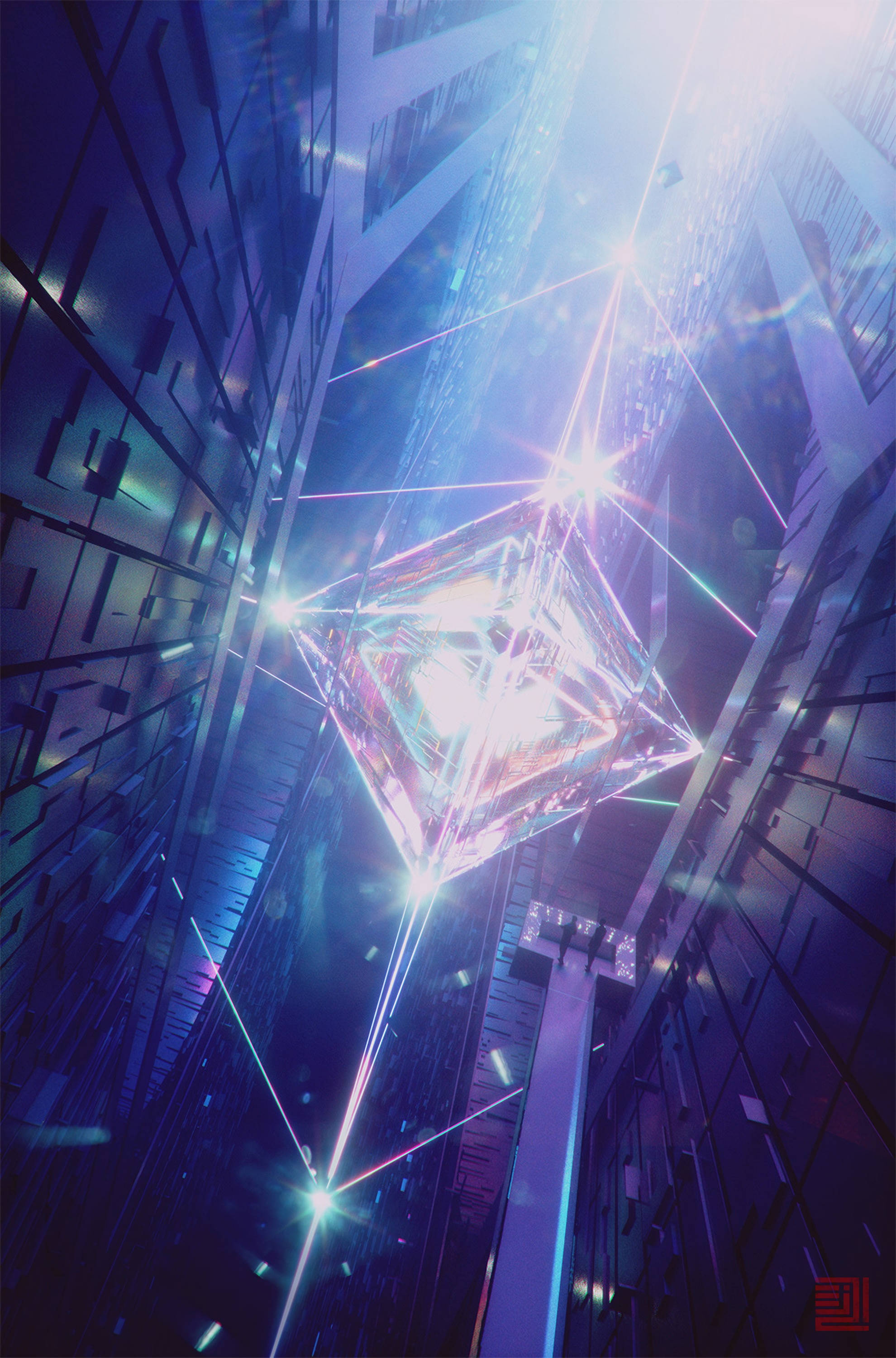 neon cube, electric blue, purple light, 2K Phone Wallpaper