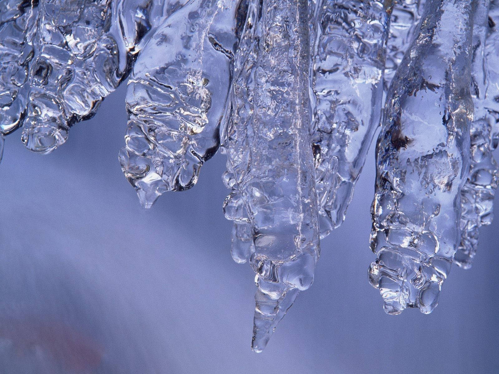 transparent crystal ice formation, glistening icicles, soft blue sky, HD Desktop Wallpaper