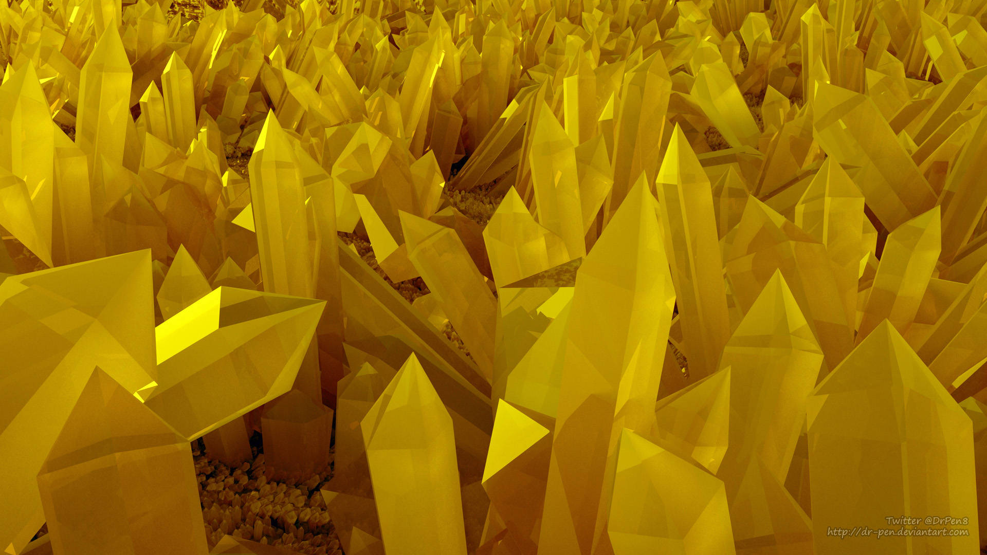 yellow hd crystals, glowing golden crystal formations, sharp geometric facets, Full HD Desktop Wallpaper