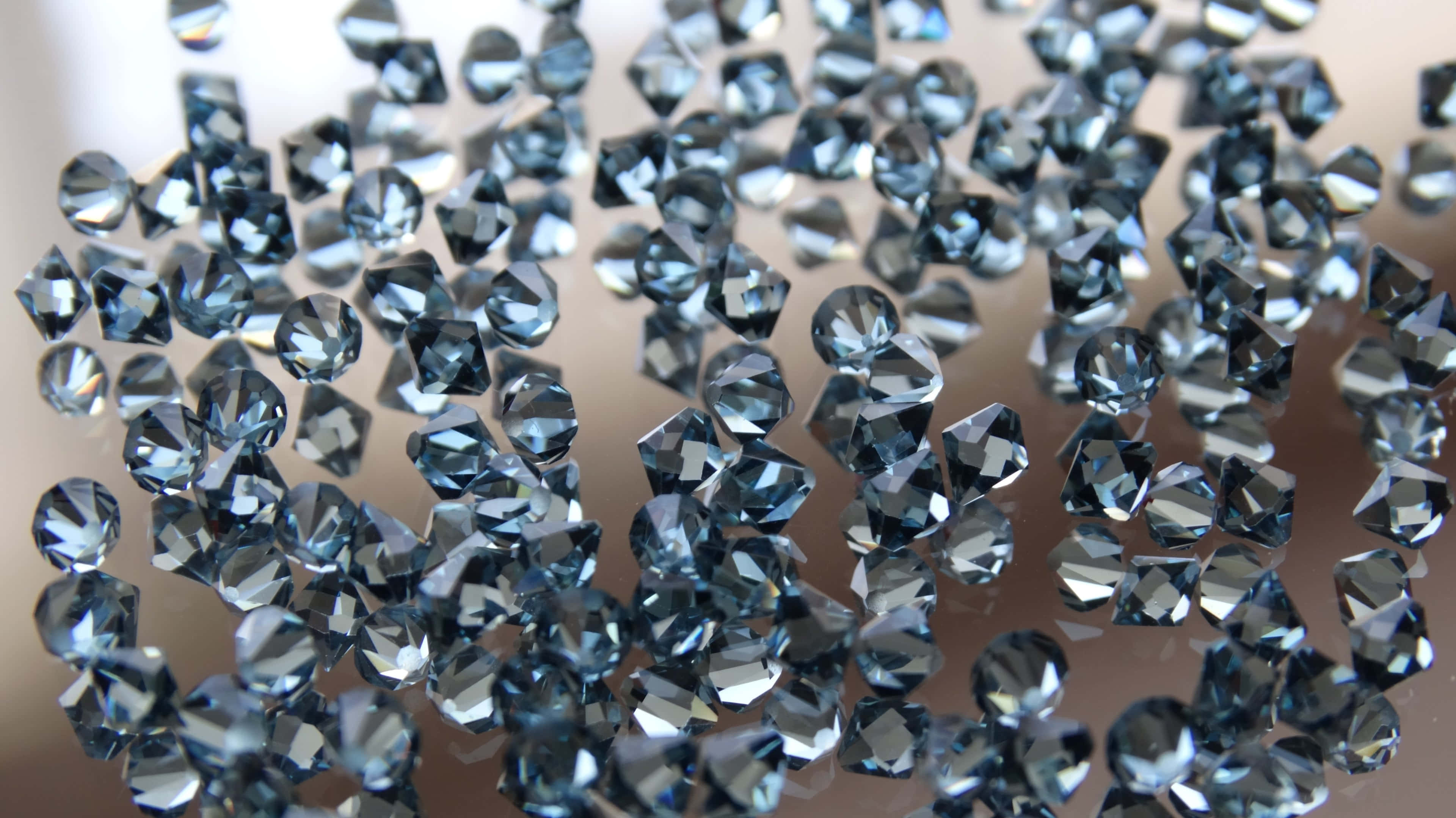 diamond crystal gemstone bicones, shimmering diamond bicone gemstone, blue-gray faceted gemstones, 4K Desktop Wallpaper