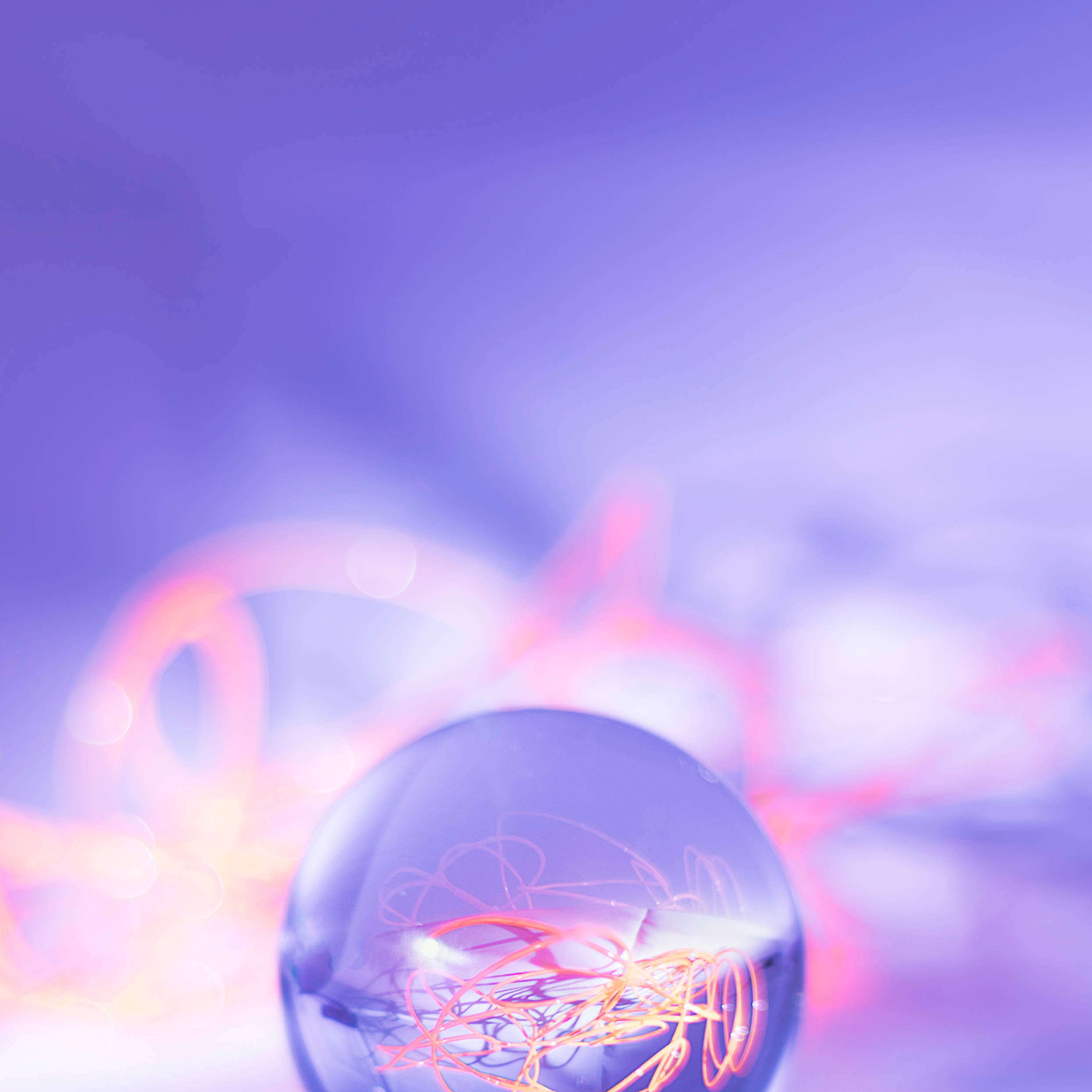 purple crystal ball, glowing pink and orange light trails, soft purple gradient background, Full HD Desktop Wallpaper