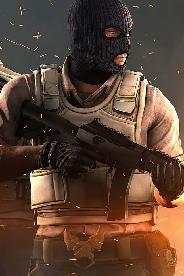 CS GO Mobile, armed terrorist, masked soldier, SD Phone Wallpaper