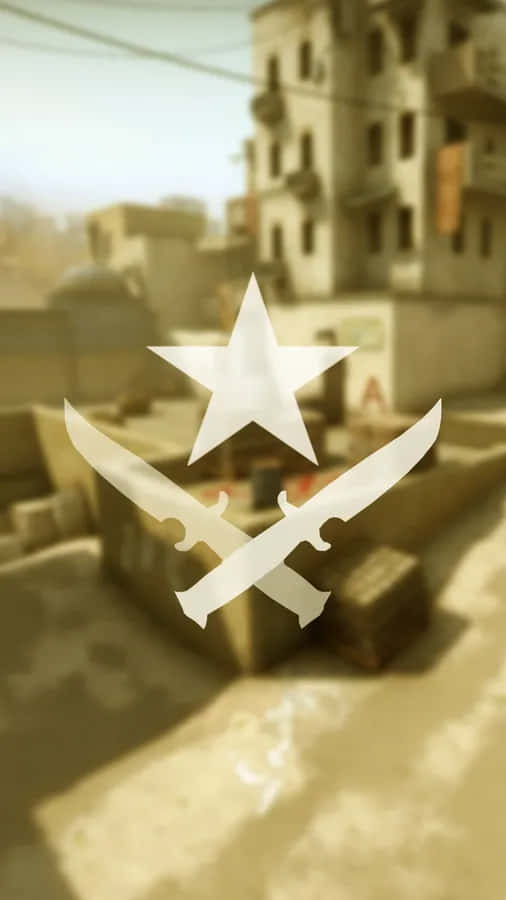 CS:GO Mobile, white star and crossed swords emblem, desert urban battlefield, SD Phone Wallpaper