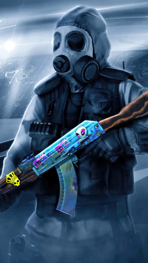 CS: GO Mobile, gas mask, vibrantly painted rifle, SD Phone Wallpaper