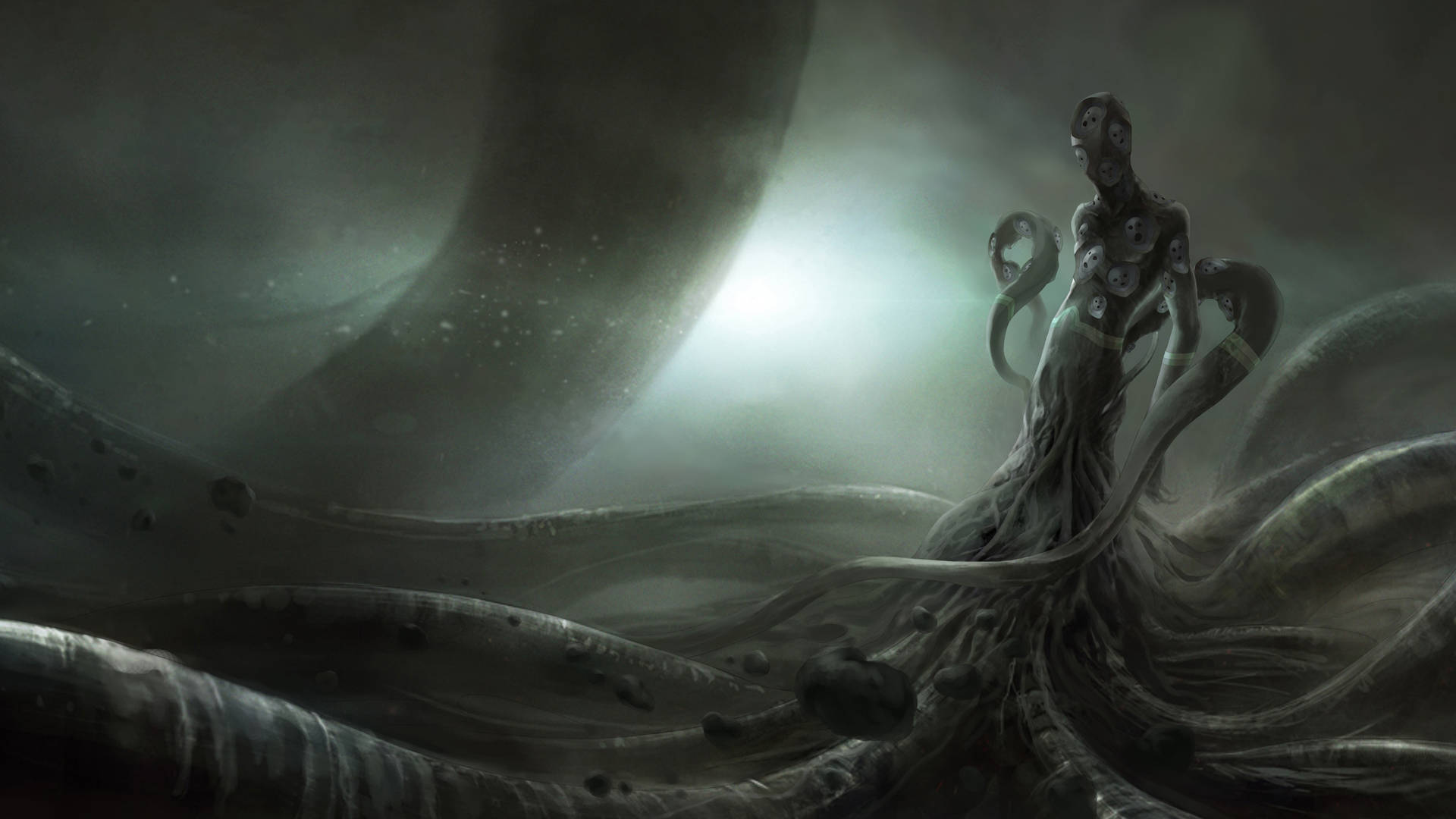 Cthulhu, tentacles, glowing eyes, Full HD Desktop Wallpaper