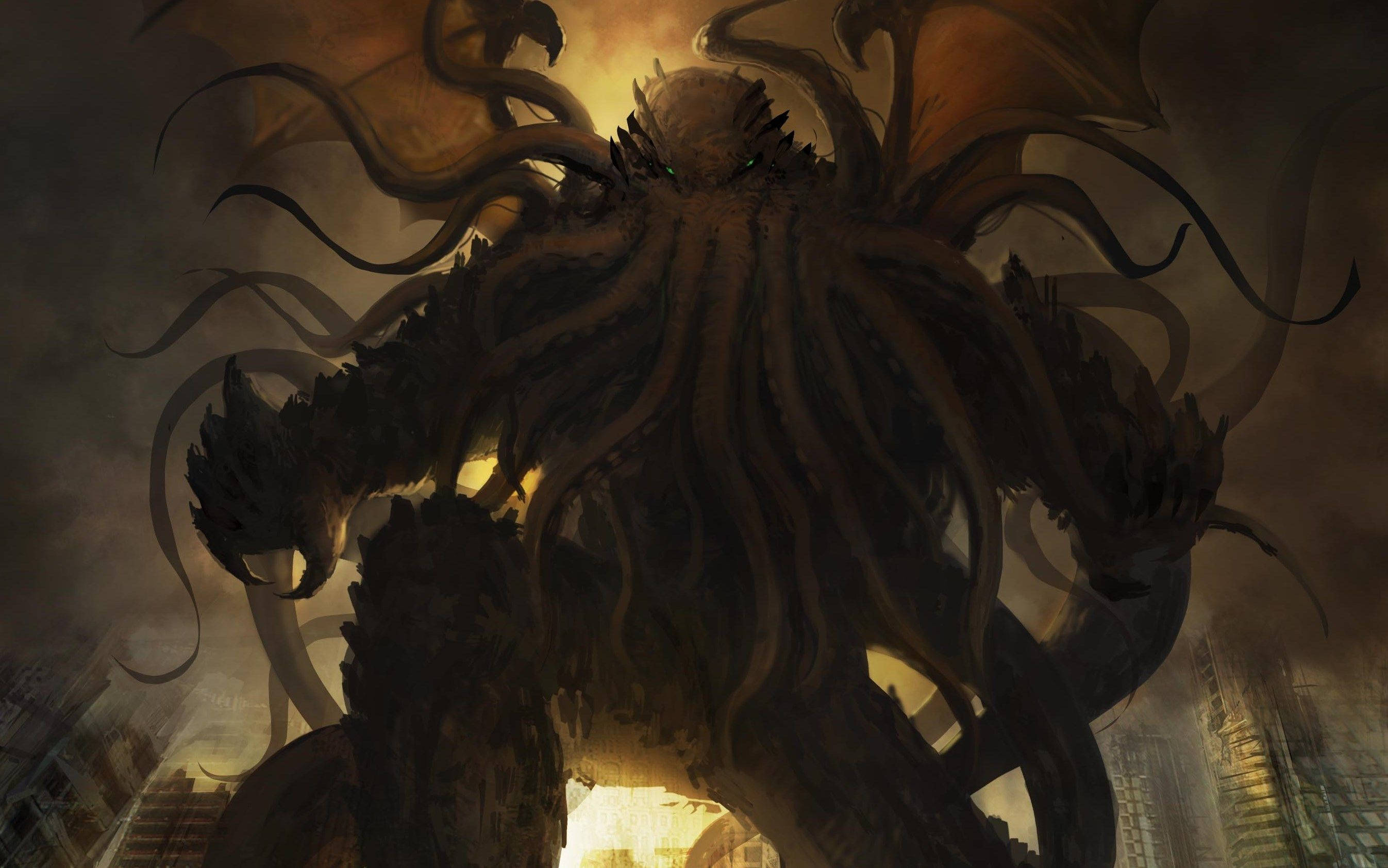 Cthulhu, colossal tentacled monster, glowing eyes, 2K Desktop Wallpaper