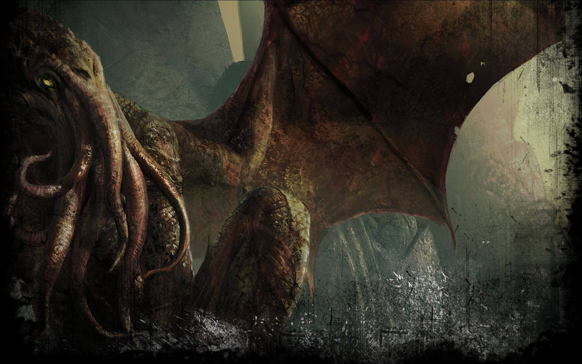 Cthulhu, dragon, octopus, Full HD Desktop Wallpaper