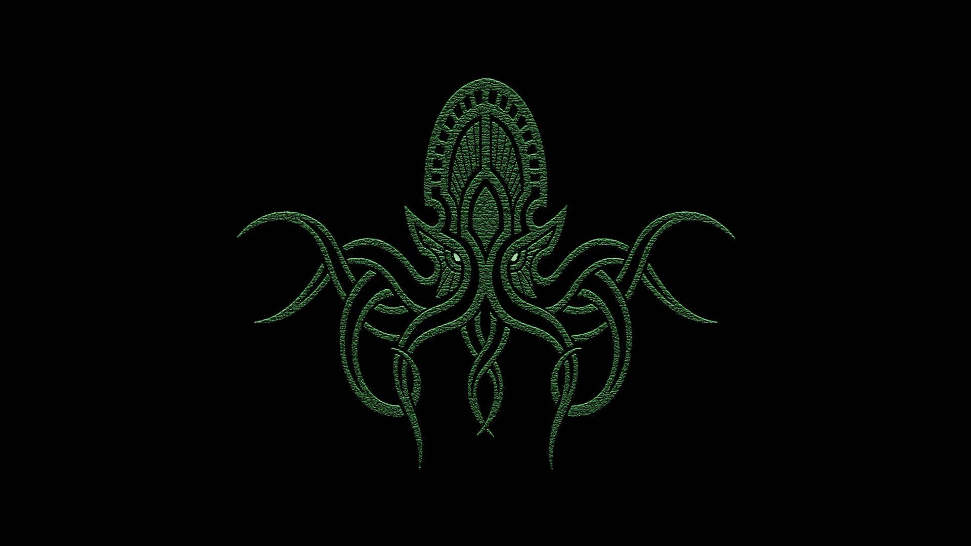 Cthulhu, dark green, intricate octopus-like symbol, Full HD Desktop Wallpaper