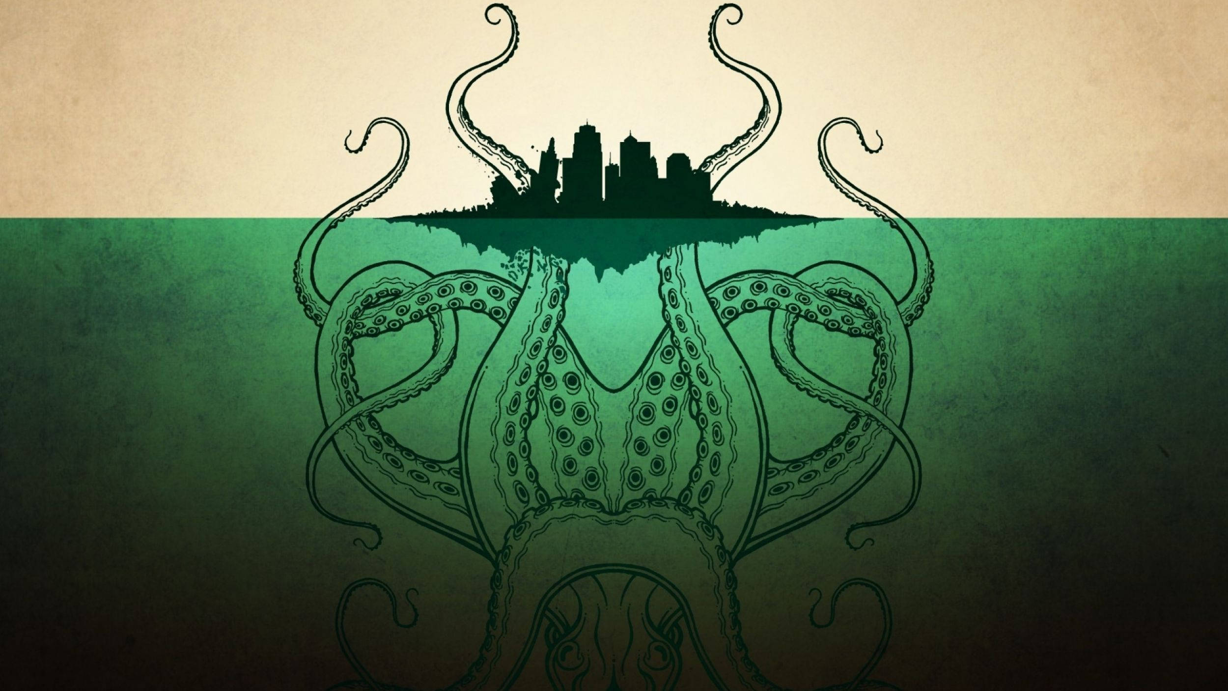 Cthulhu, tentacles, city skyline, Full HD Desktop Wallpaper