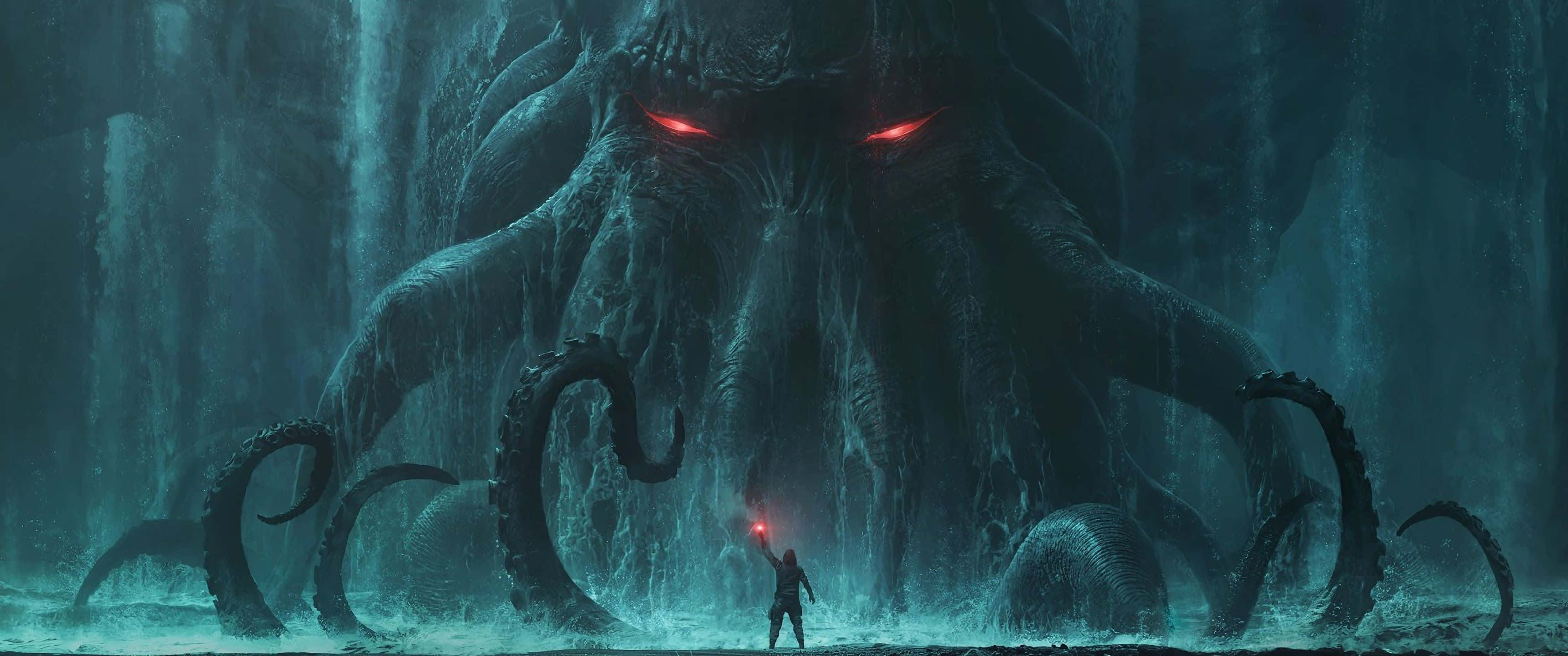 3440x1440, Cthulhu, tentacled monster, 2K Desktop Wallpaper