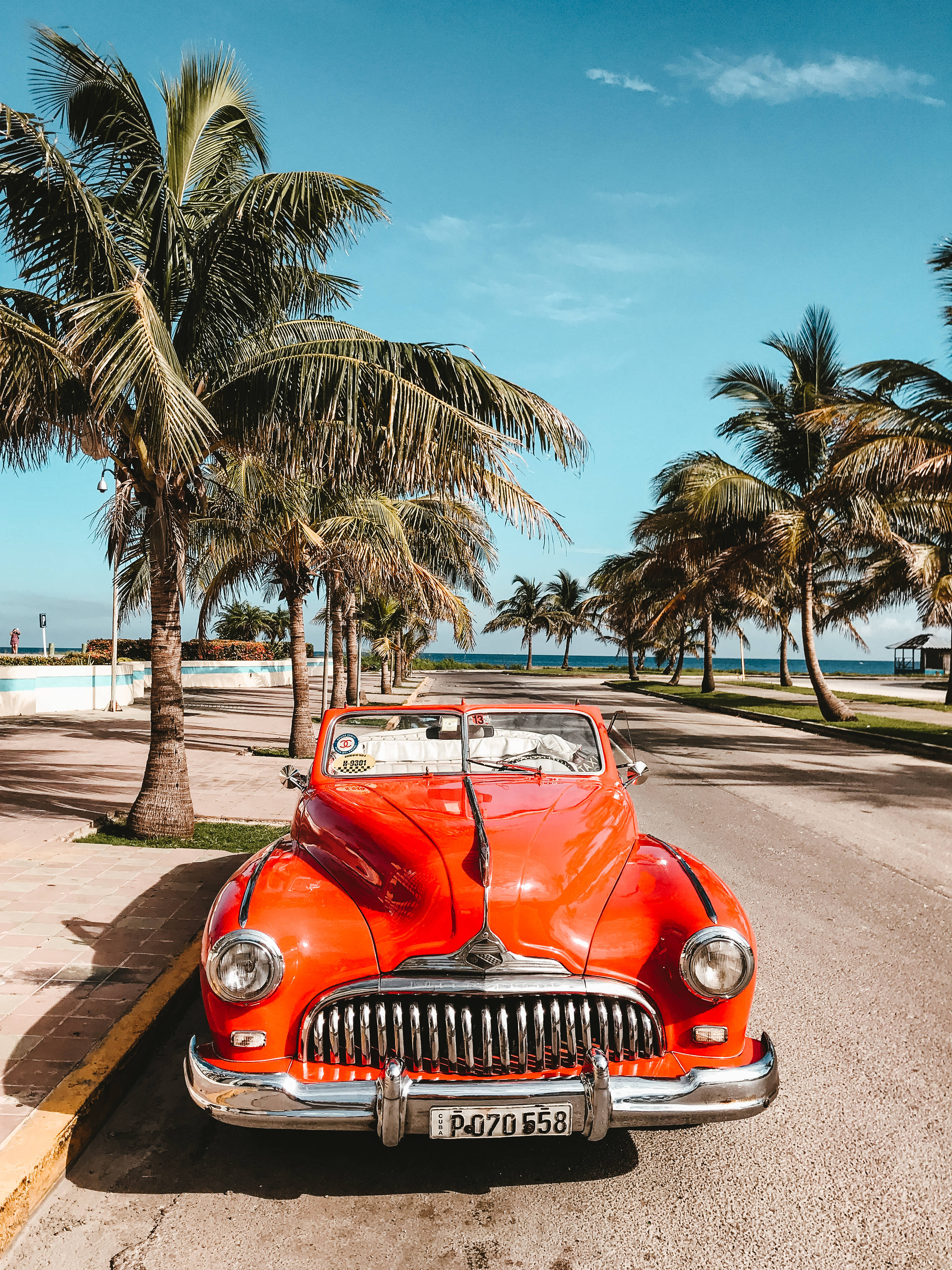 Cuba, classic convertible, vibrant red, 2K Phone Wallpaper