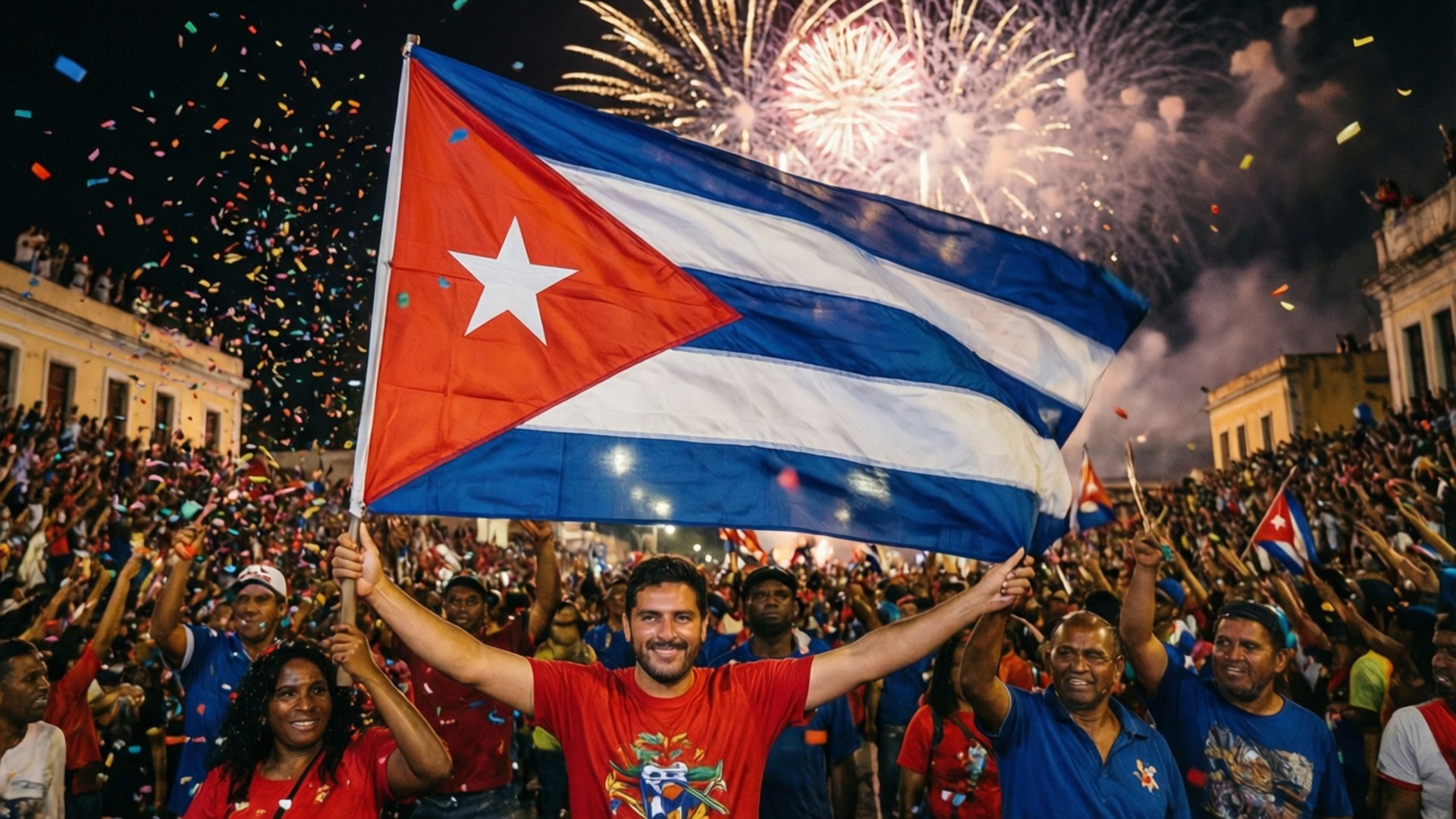 Cuban flag, fireworks, confetti, Full HD Desktop Wallpaper