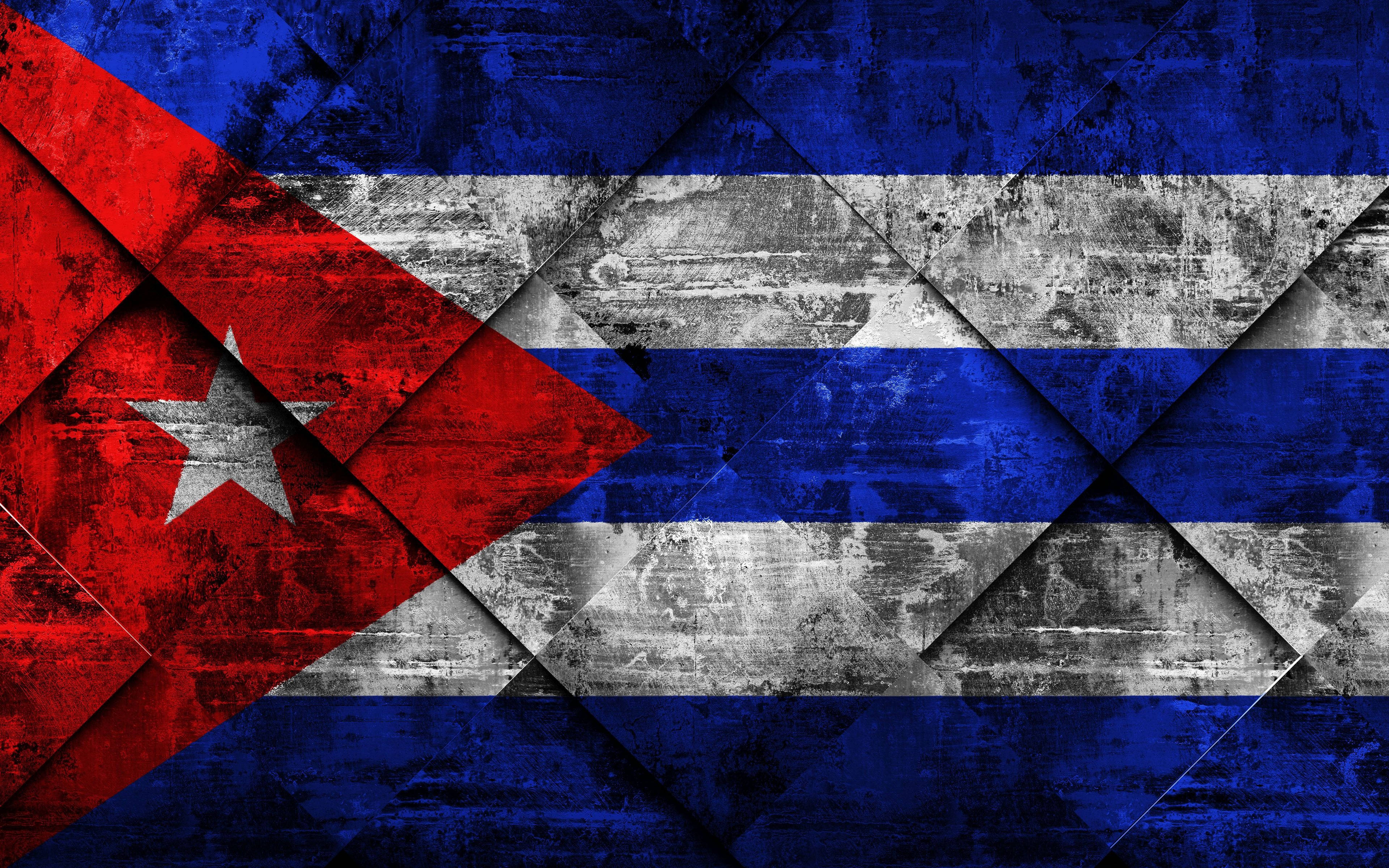 Cuban flag, distressed geometric pattern, red, 4K Desktop Wallpaper