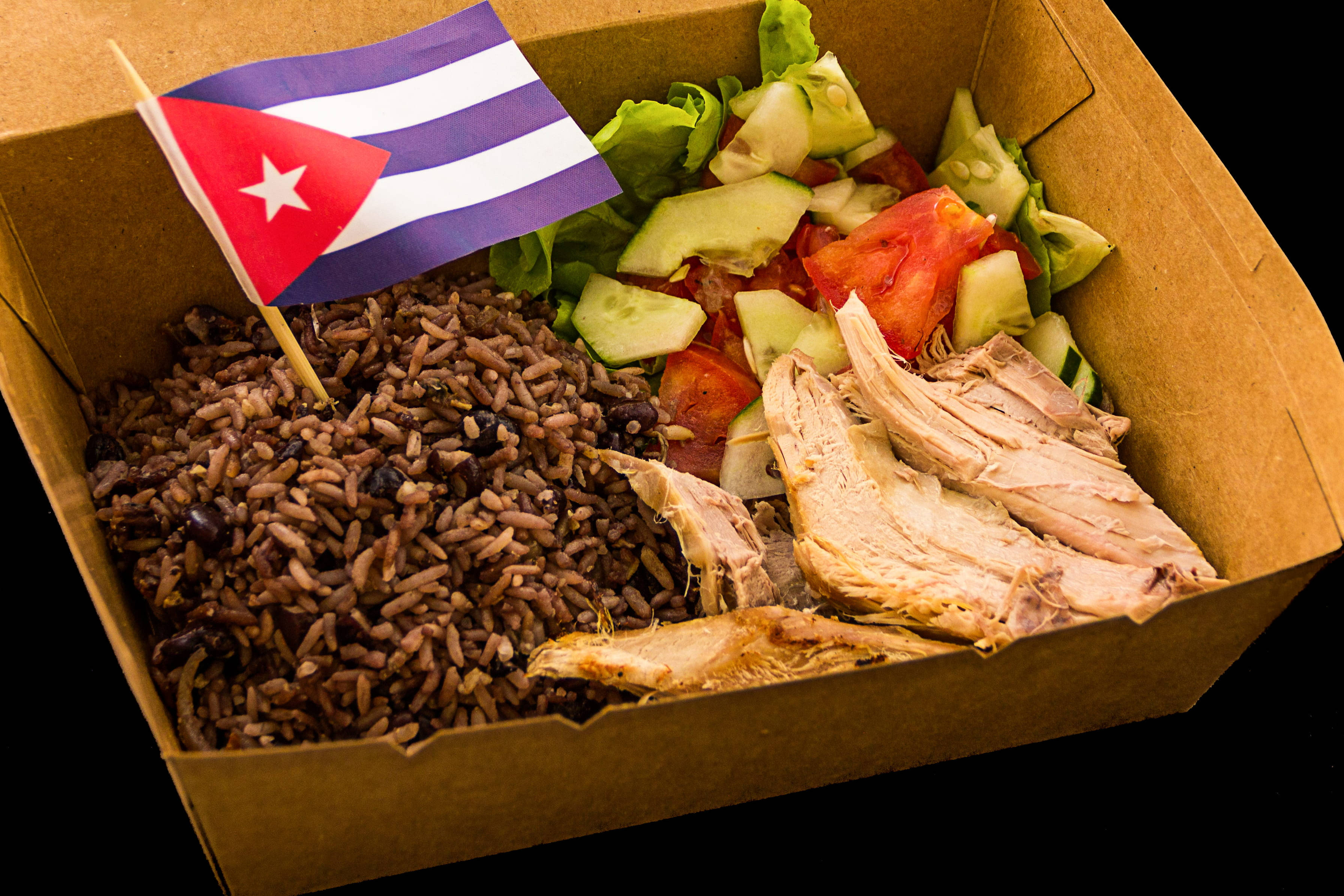 Cuban flag, cardboard box, rice, 2K Desktop Wallpaper