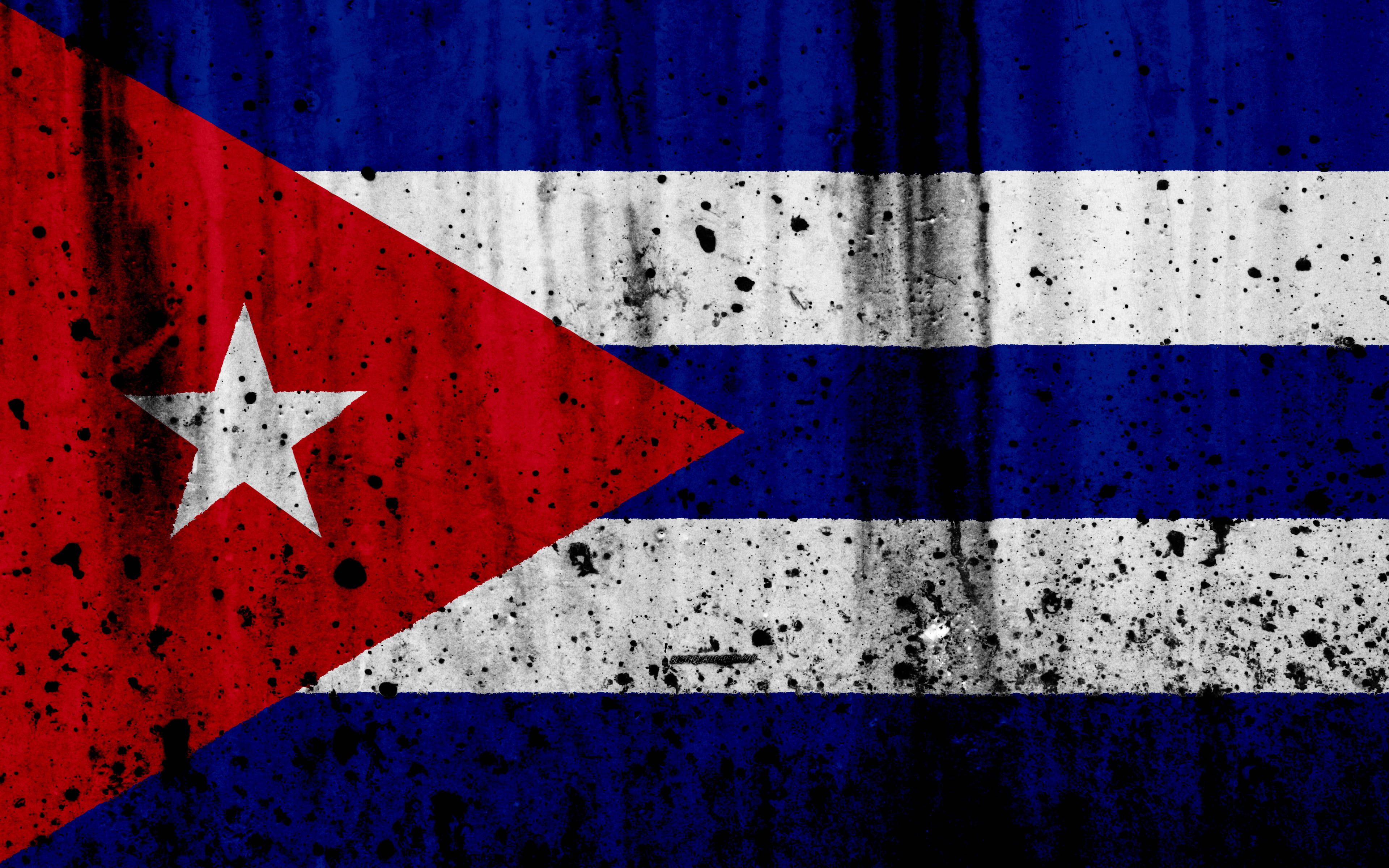 Cuban flag, black smudges, weathered texture, 4K Desktop Wallpaper