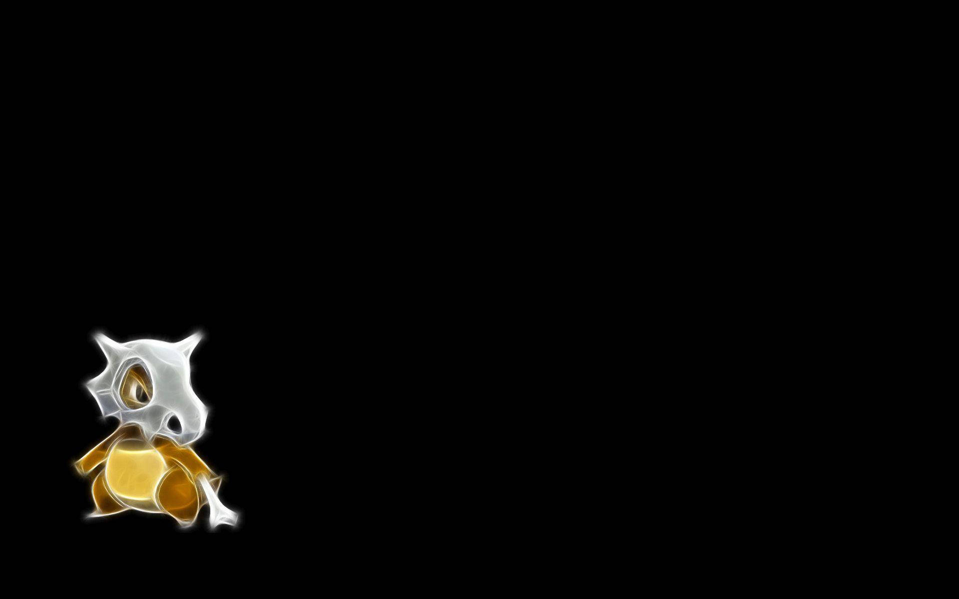 Black Cubone, glowing white and gold, stark black background, Full HD Desktop Wallpaper