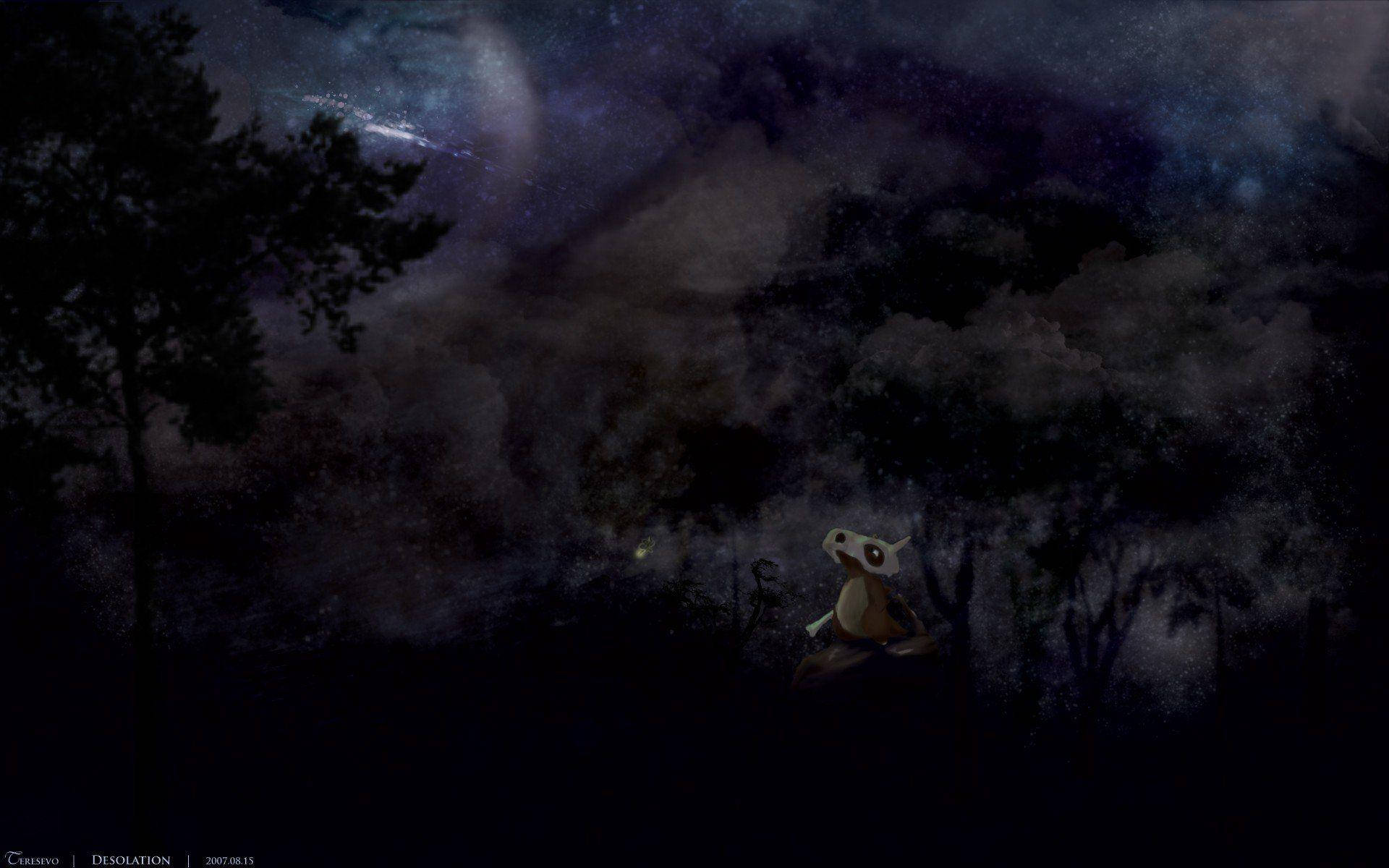 Cubone, forest, starry night sky, Full HD Desktop Wallpaper
