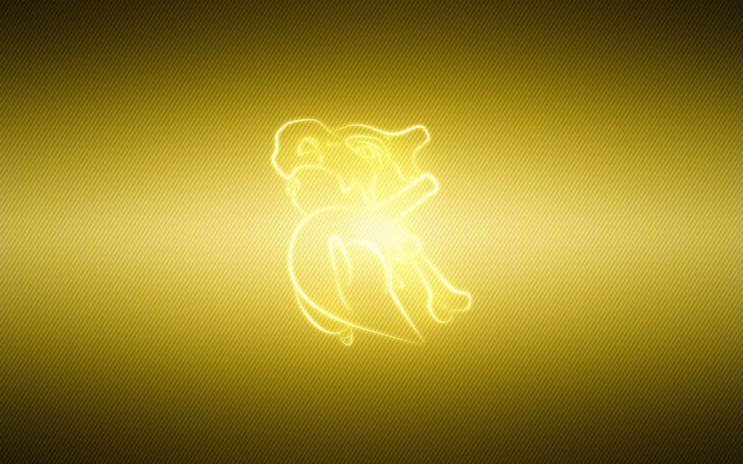 glowing yellow cubone, neon outline, stylized creature, 2K Desktop Wallpaper