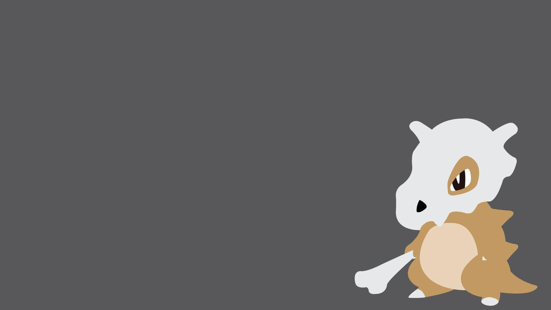 Cubone, gray background, white and brown cartoon dinosaur, Full HD Desktop Wallpaper