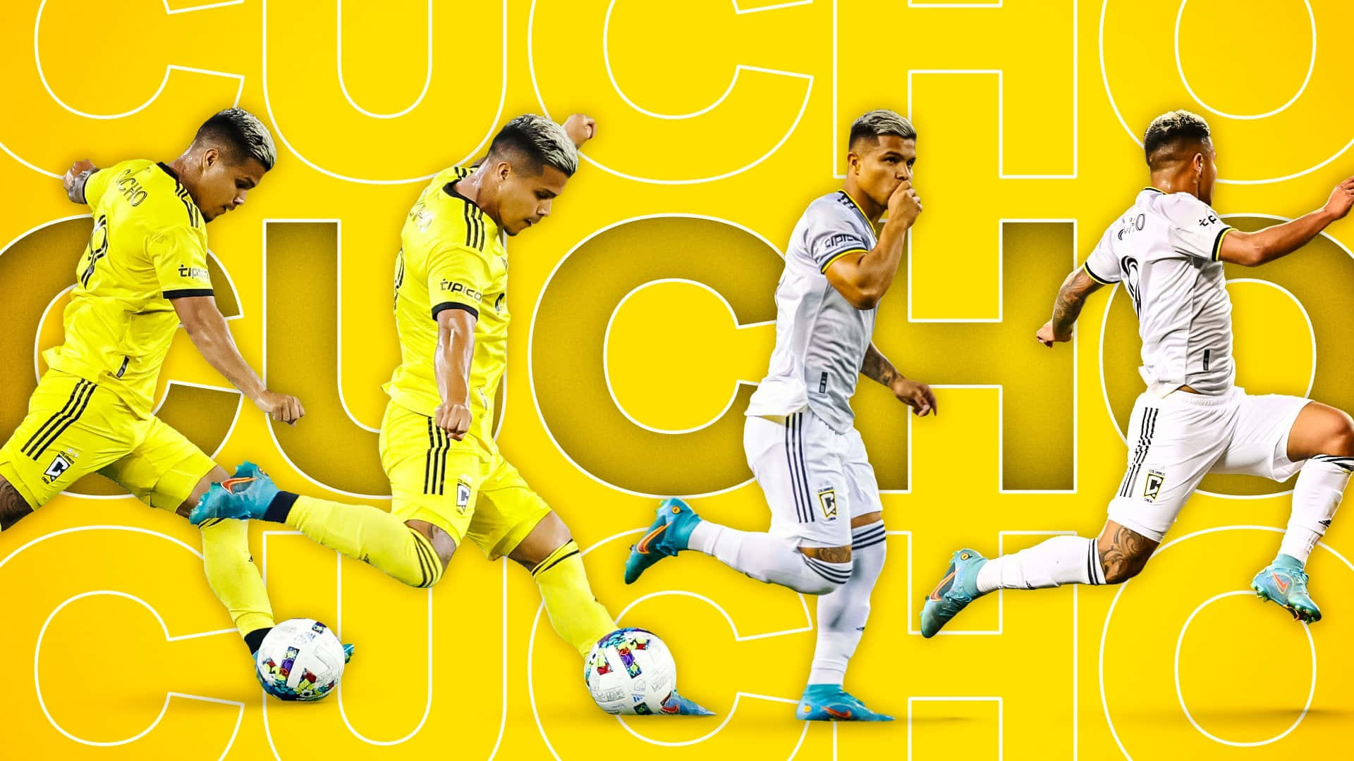Cucho Hernandez, yellow and white kits, bold yellow background, Full HD Desktop Wallpaper