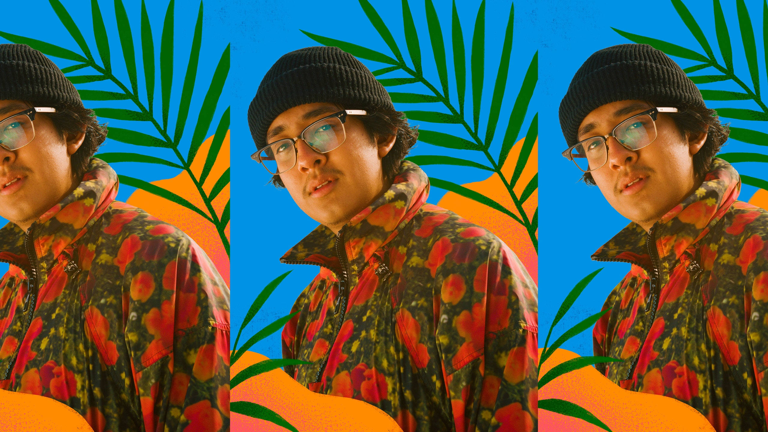 Cuco, floral jacket, beanie, 2K Desktop Wallpaper