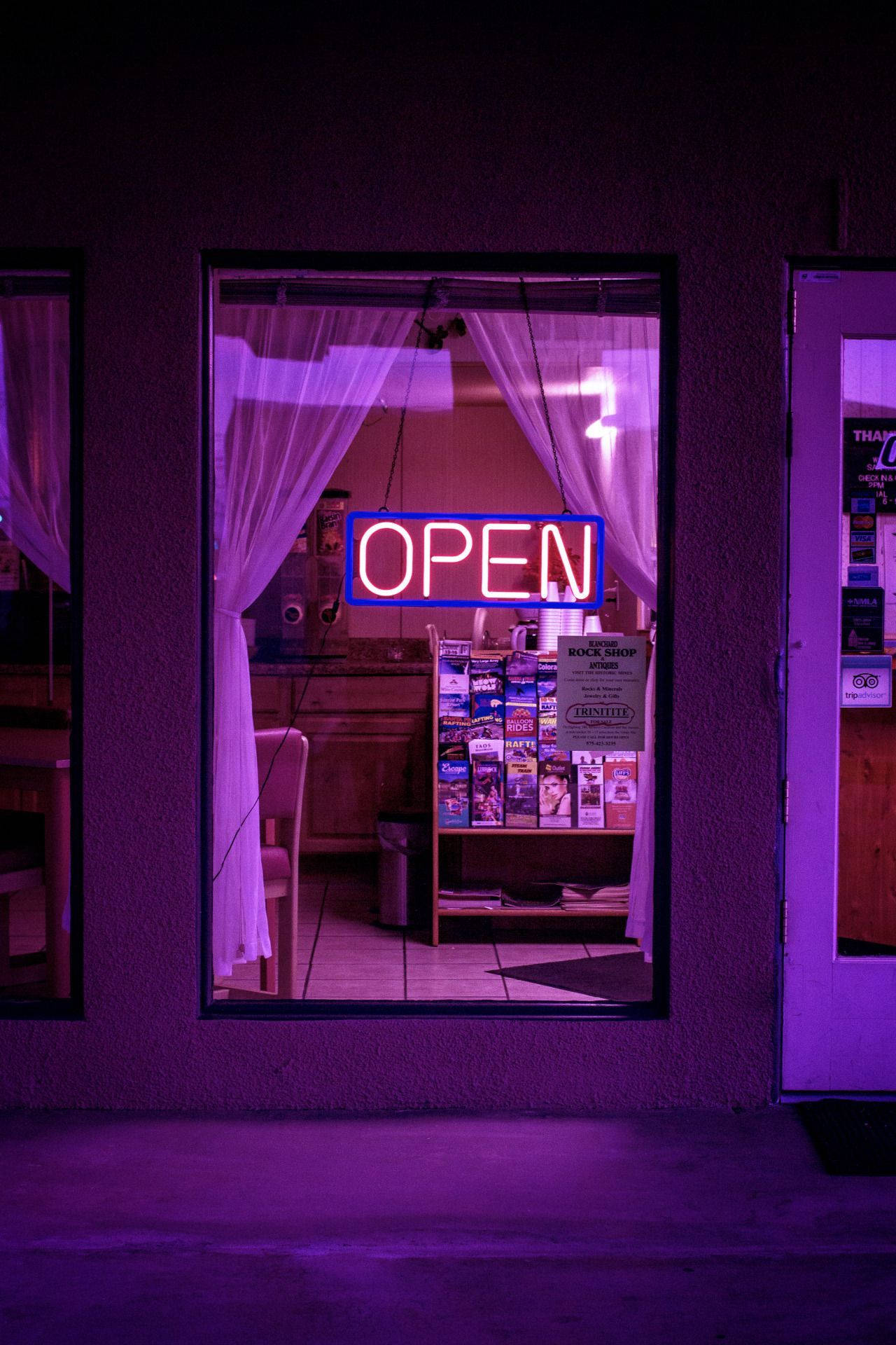 Cuco, neon open sign, purple light, Full HD Phone Wallpaper