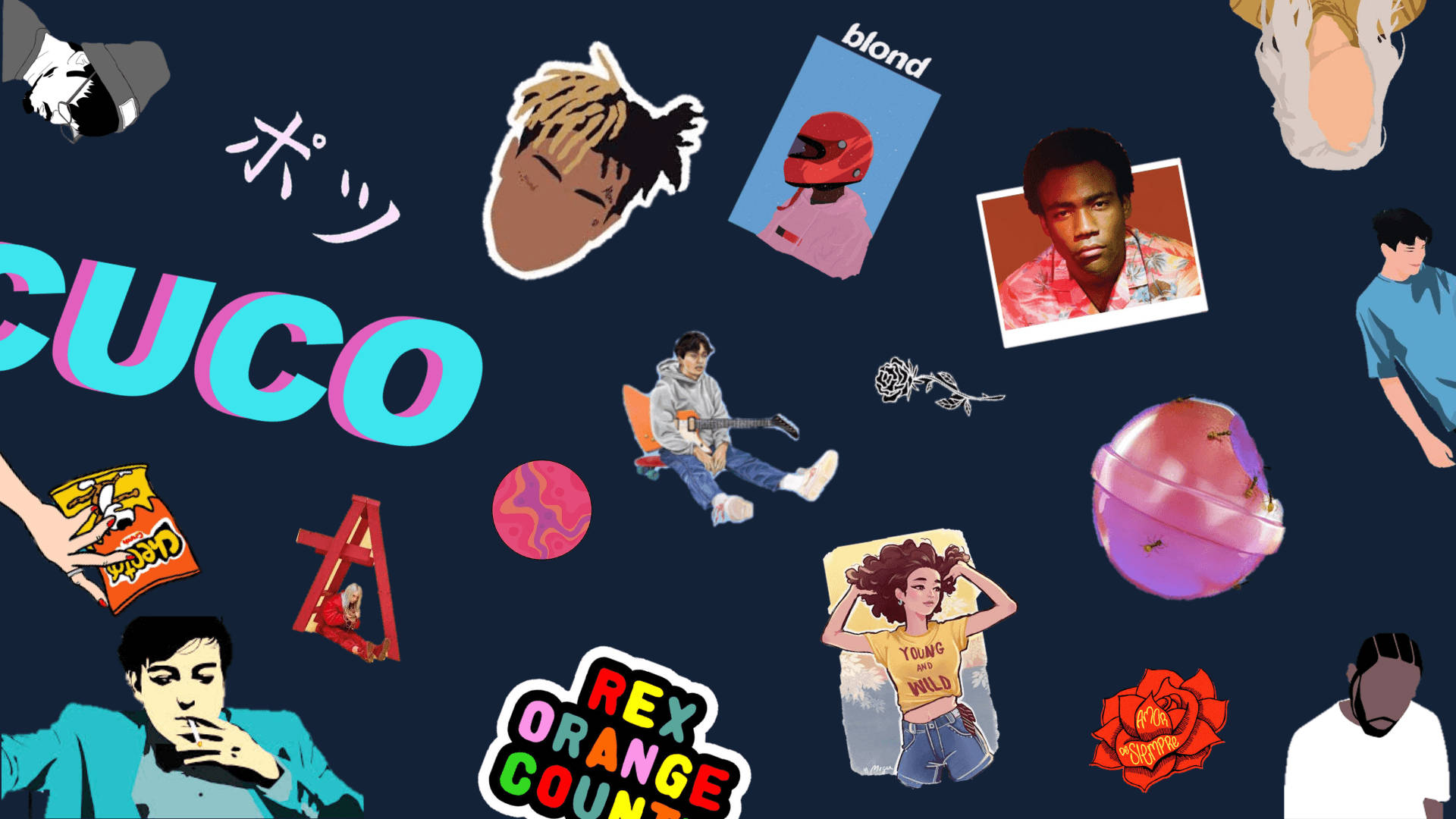 cuco, dark blue background, pop culture icons, Full HD Desktop Wallpaper