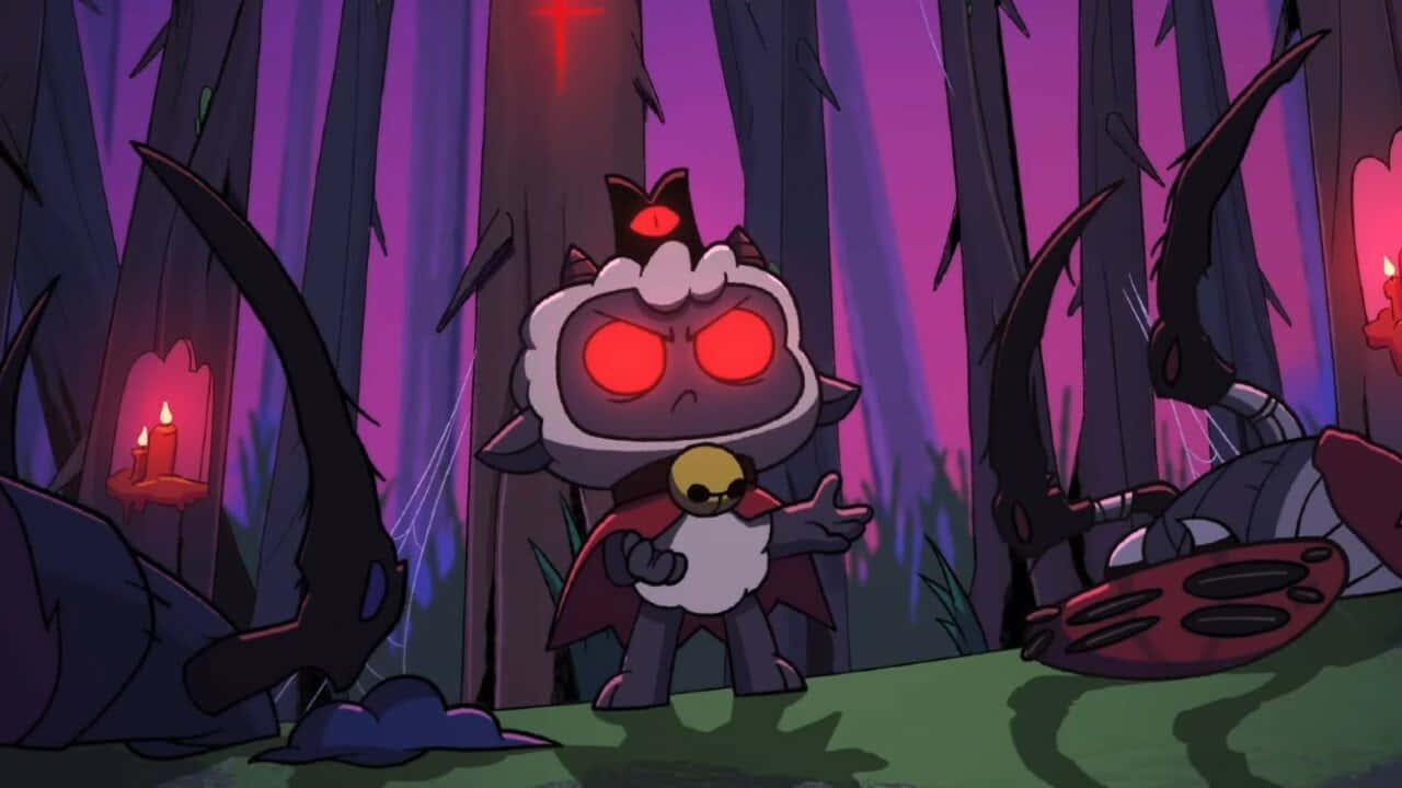 Cult Of The Lamb, forest ritual, glowing red eyes, HD Desktop Wallpaper