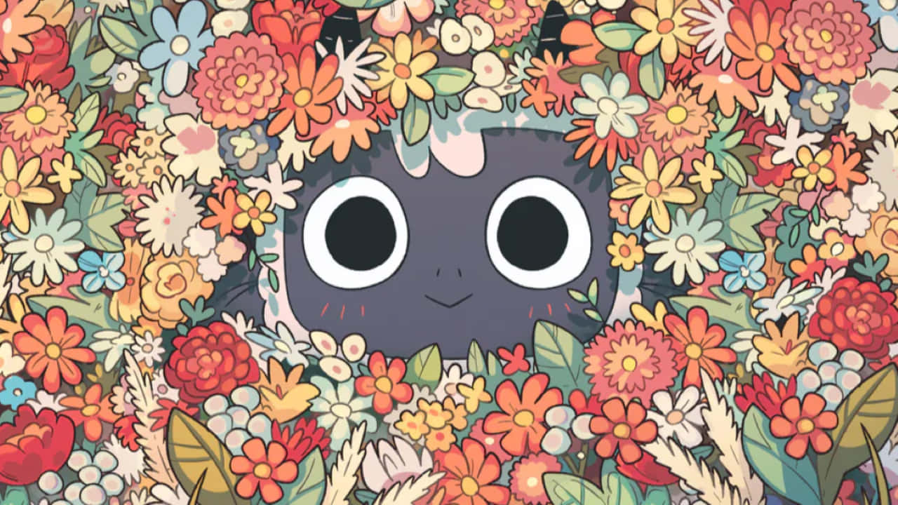 Cult Of The Lamb, floral backdrop, dark blue cat, HD Desktop Wallpaper