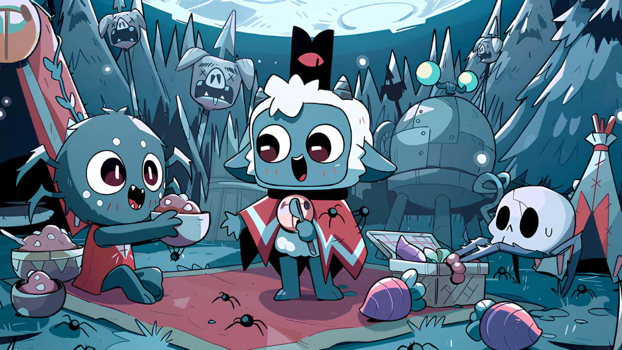 Cult Of The Lamb, blue creatures, big eyes, SD Desktop Wallpaper