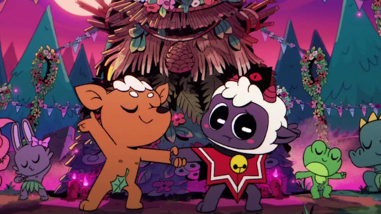 Cult Of The Lamb, festive ritual scene, glowing moon, HD Desktop Wallpaper