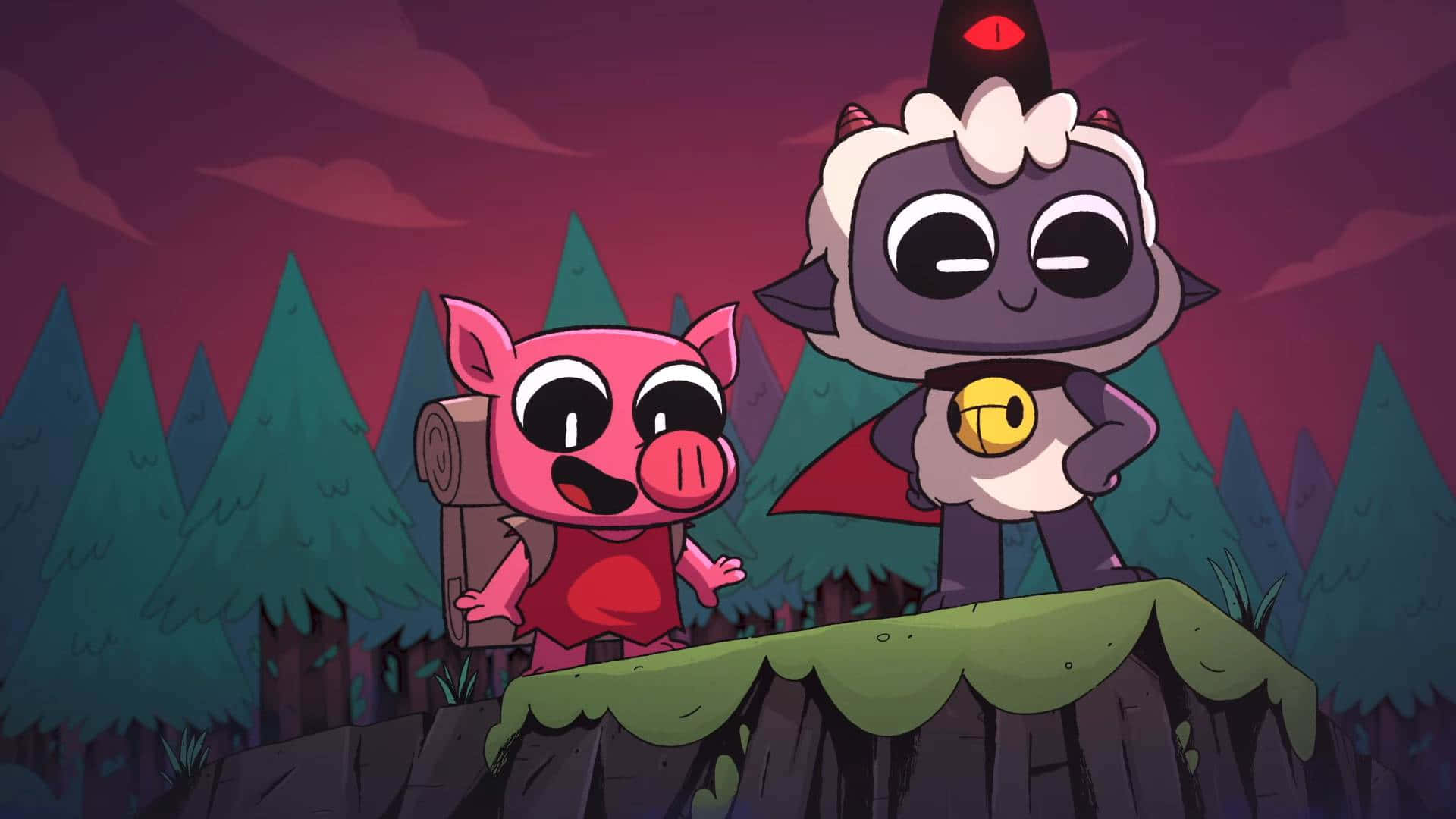 Cult Of The Lamb, pink pig, sheep, Full HD Desktop Wallpaper