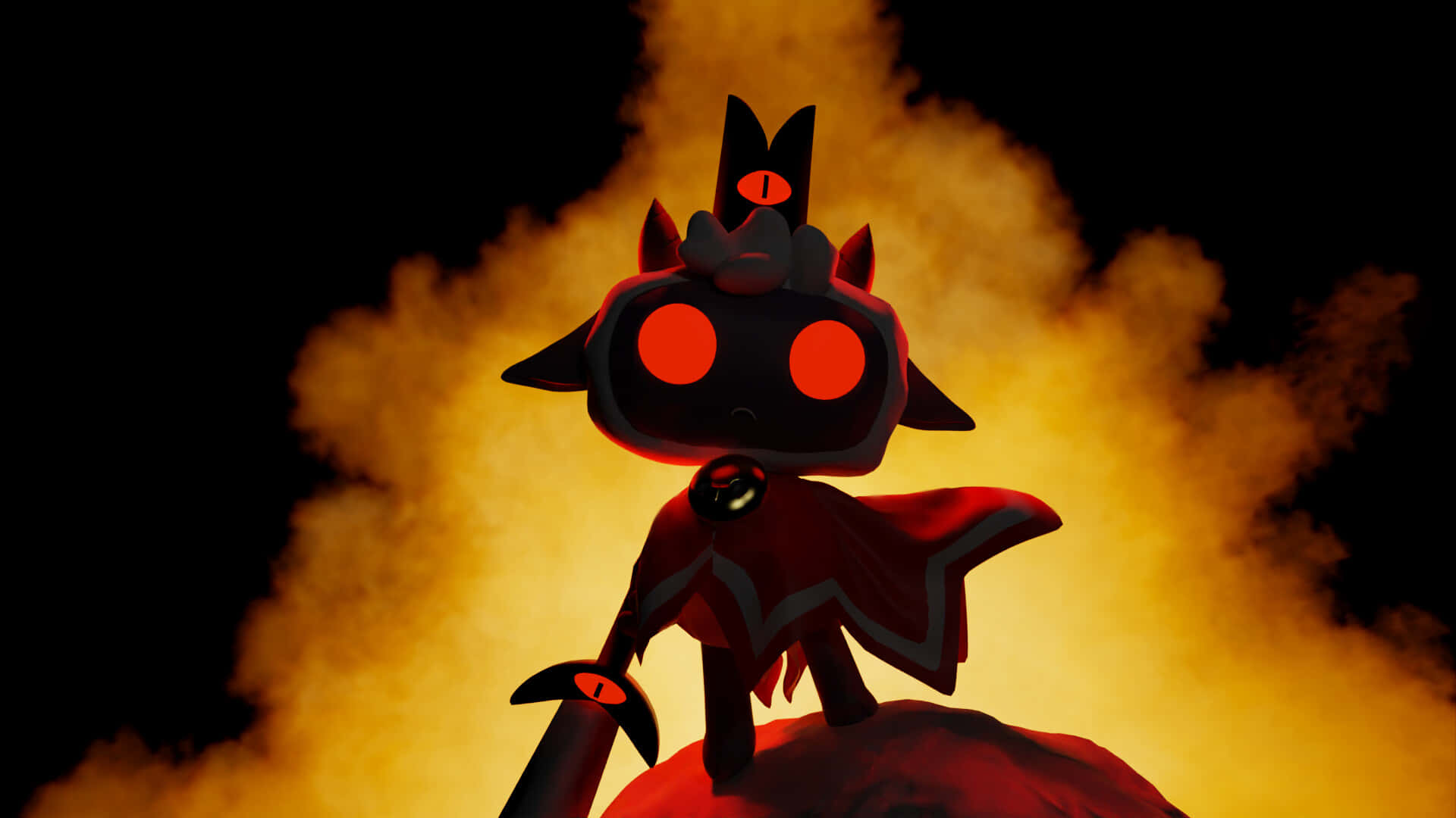 Cult Of The Lamb, demonic figure, black cat-like creature, Full HD Desktop Wallpaper