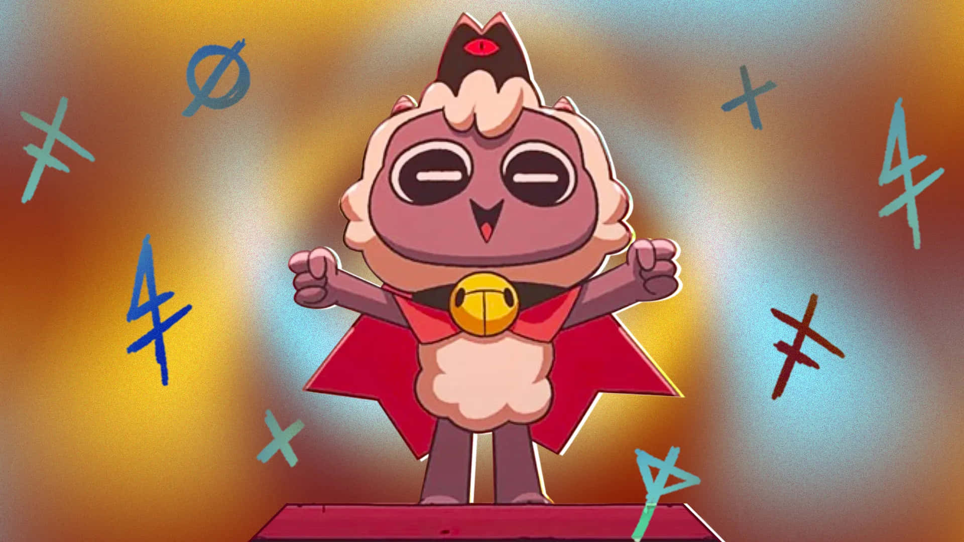 Cult Of The Lamb, sheep superhero, red cape, Full HD Desktop Wallpaper