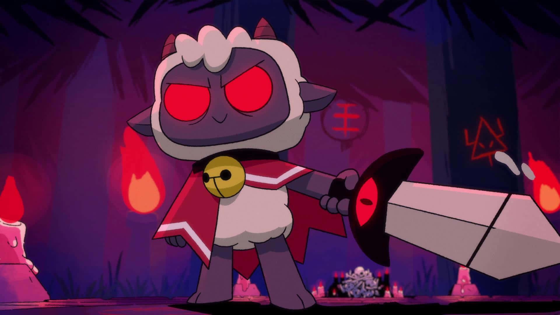 Cult Of The Lamb, sword, glowing red eyes, Full HD Desktop Wallpaper