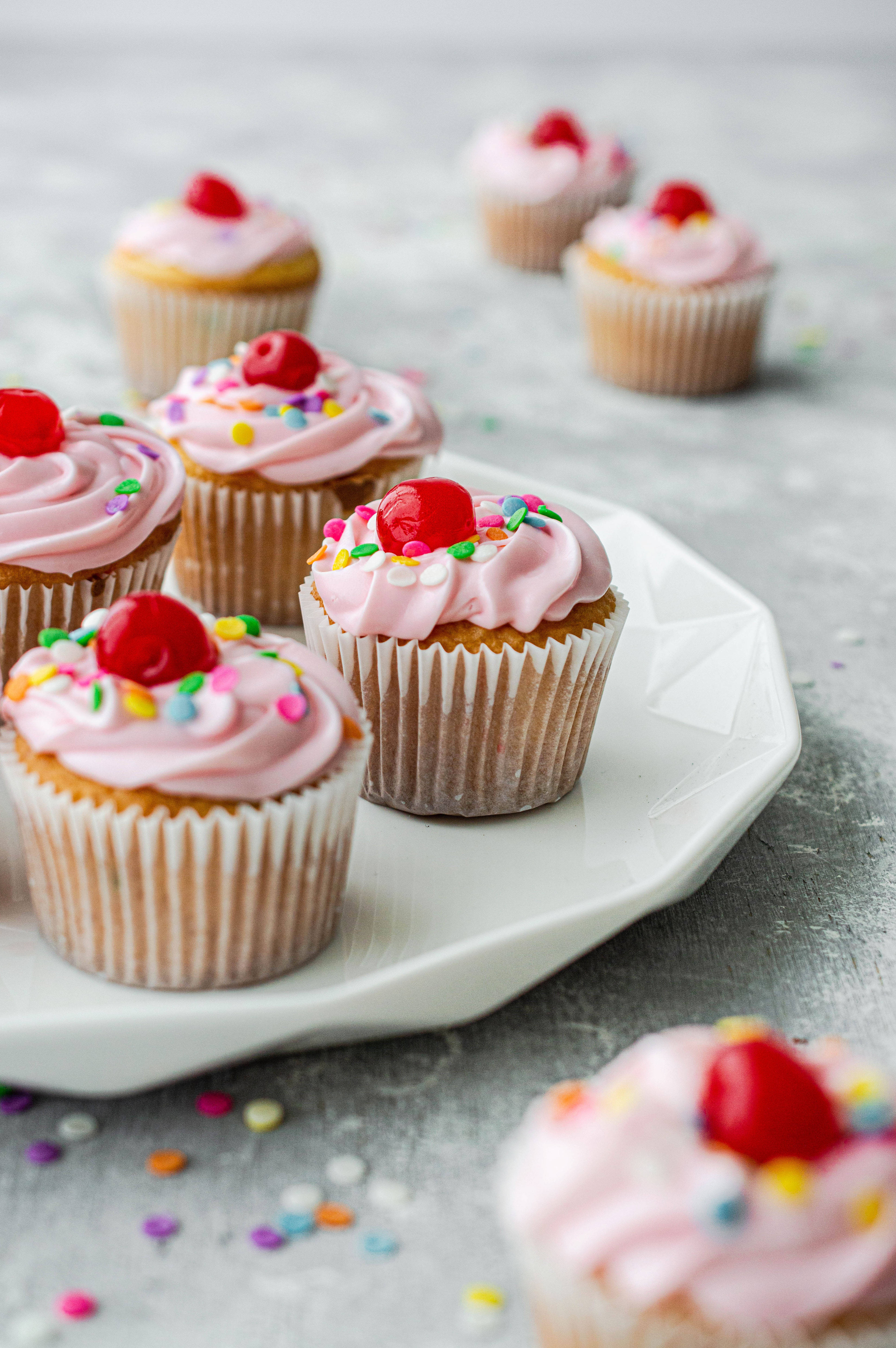 pink cherry cupcake, pink frosted, cherries, 5K Phone Wallpaper