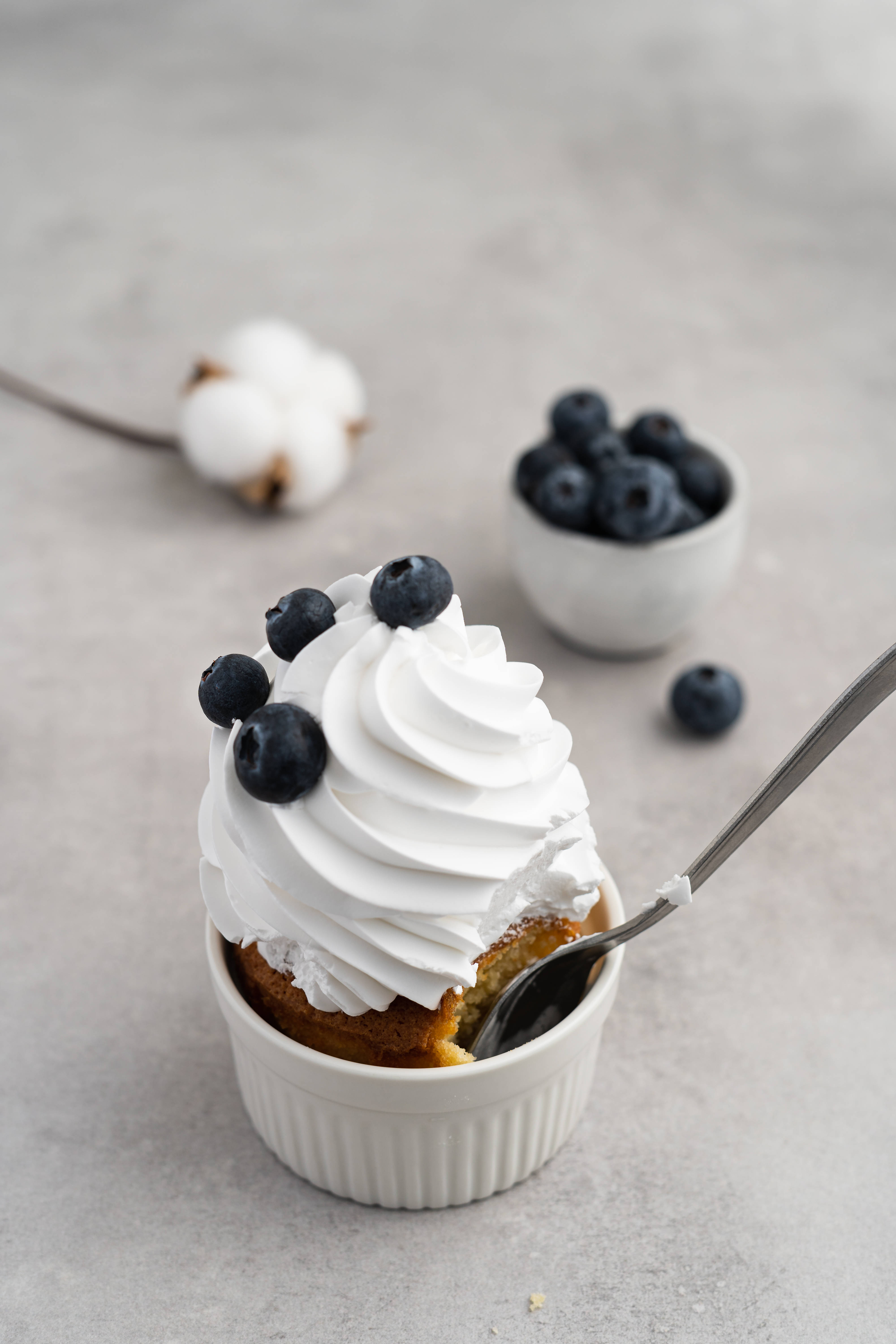 blueberry cream cupcake, whipped cream, blueberries, 5K Phone Wallpaper