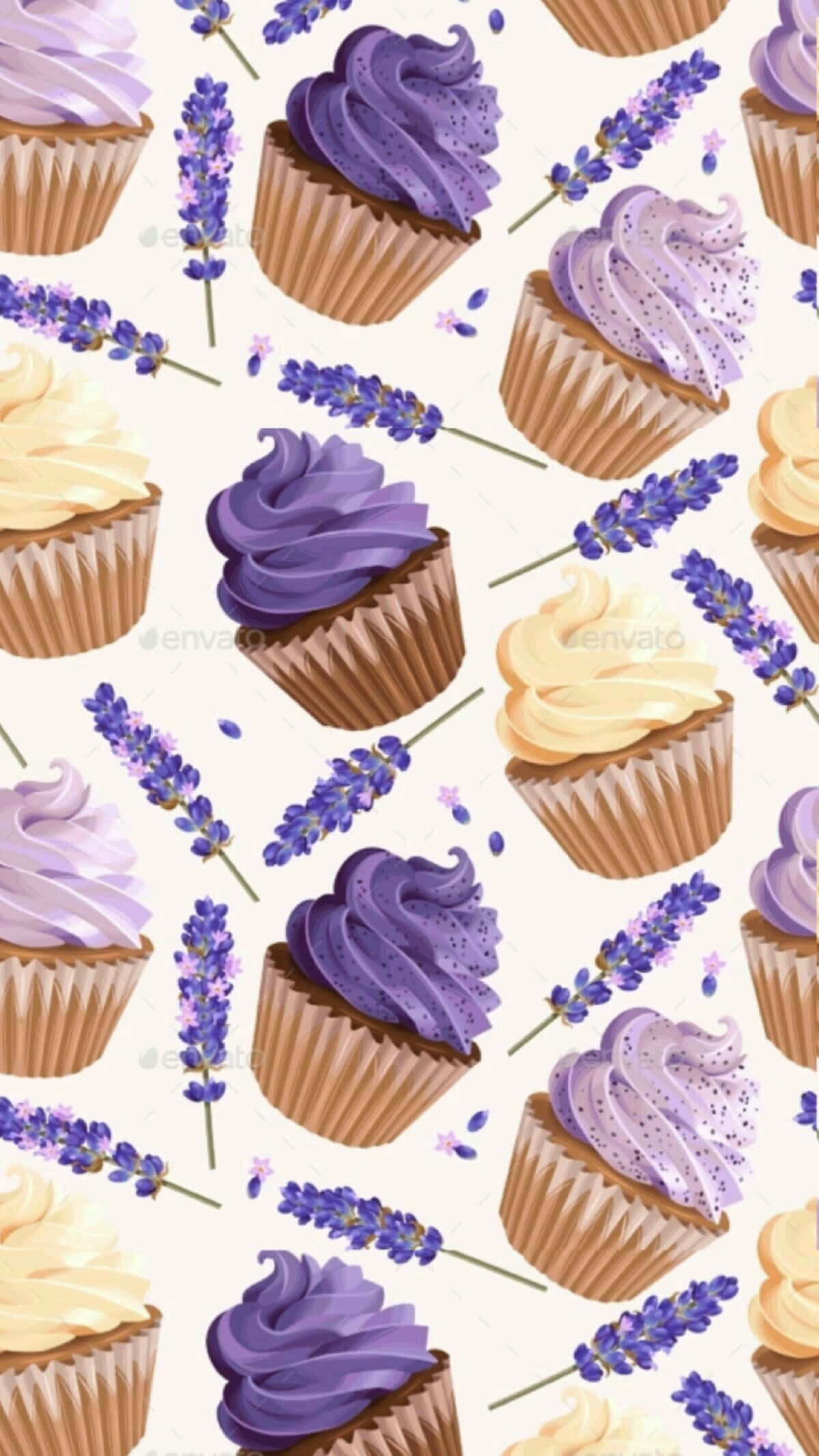 cupcakes, purple and cream frosting, lavender sprigs, Full HD Phone Wallpaper