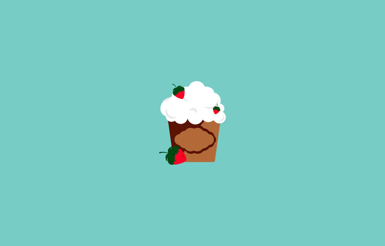 yummy cupcake cartoon, white frosting, strawberries, HD Desktop Wallpaper