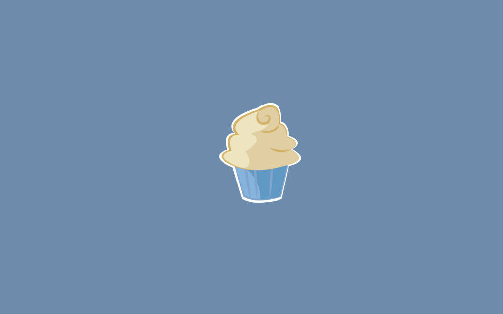 cartoon cupcake, beige frosting, solid blue background, SD Desktop Wallpaper