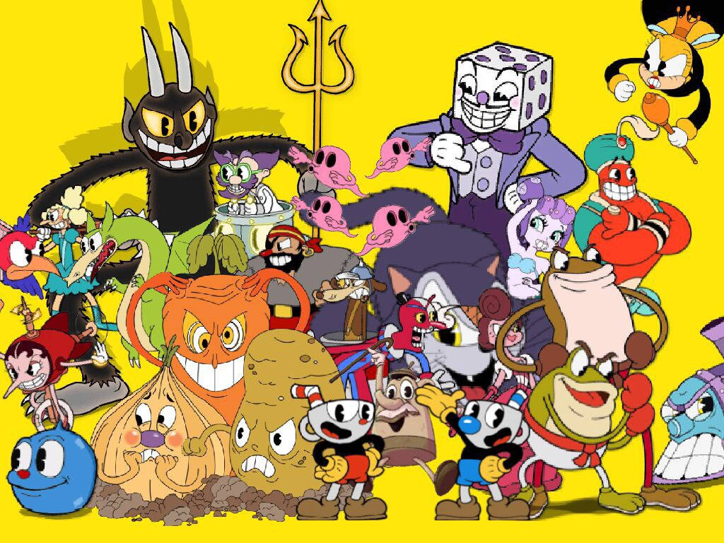 Cuphead, yellow, chaotic animated characters, SD Desktop Wallpaper