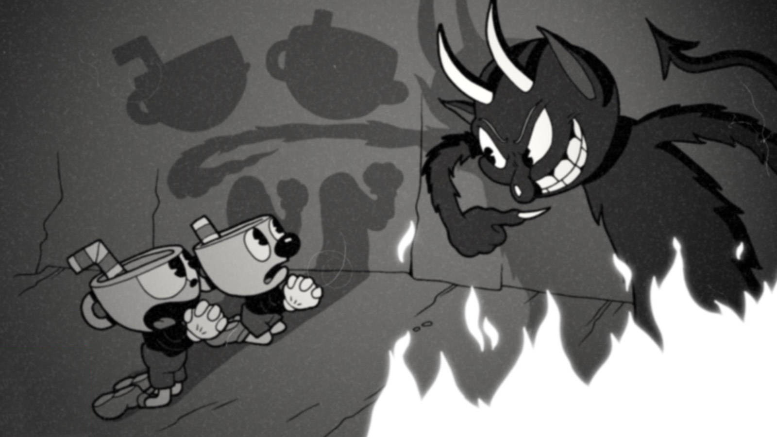 Cuphead, devil, black and white, HD Desktop Wallpaper