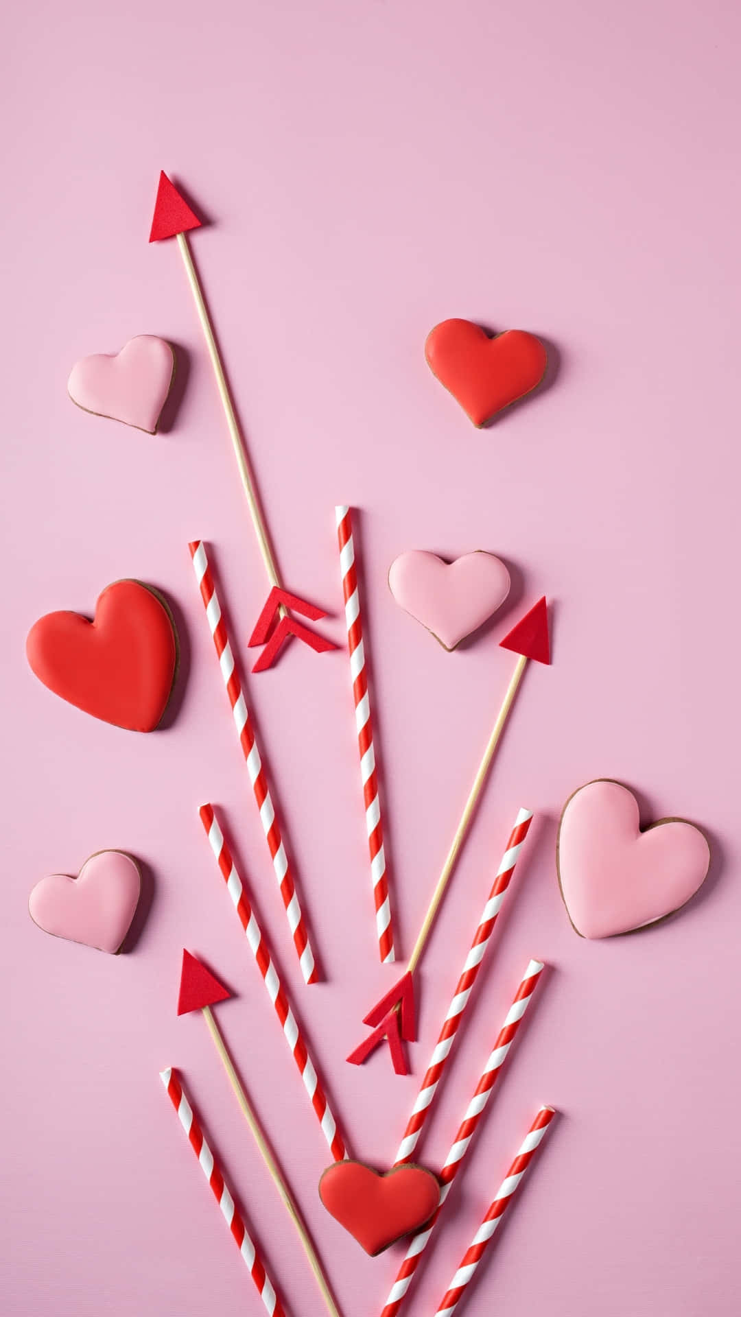 Cupid Arrow, love symbols, red heart-shaped cookies, Full HD Phone Wallpaper